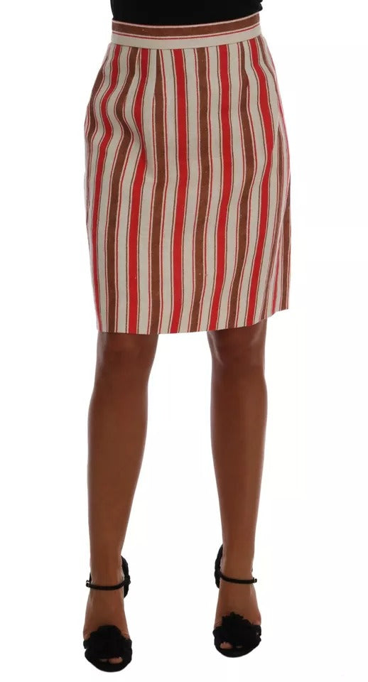 Dolce & Gabbana Multicolor Portofino Stripe Cotton Midi Skirt