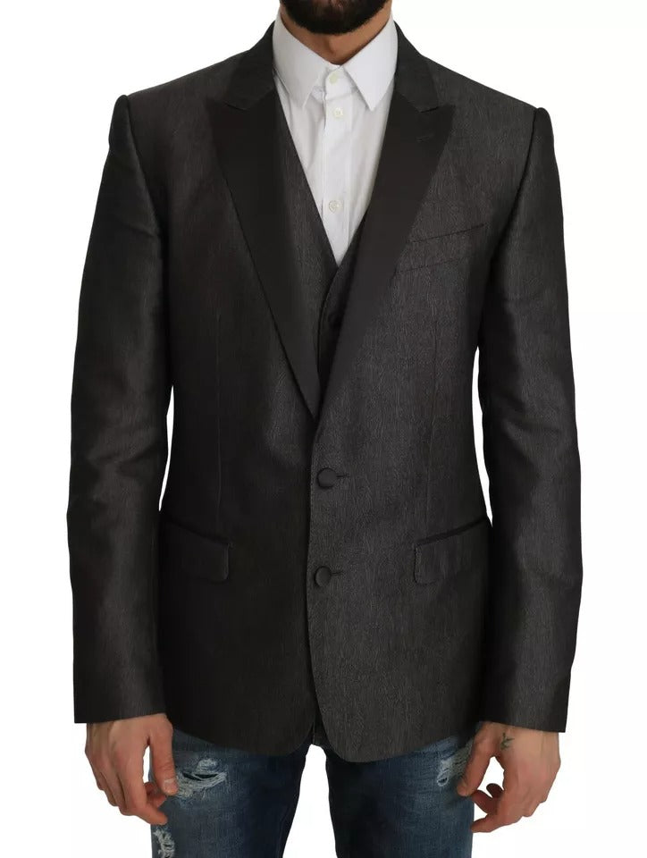 Dolce & Gabbana Grauer MARTINI 2 Stück Weste Mantel Blazer-1
