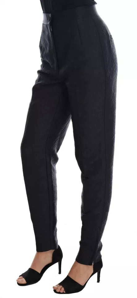 Dolce & Gabbana Pantalón de brocado negro con cintura alta y estampado floral-2
