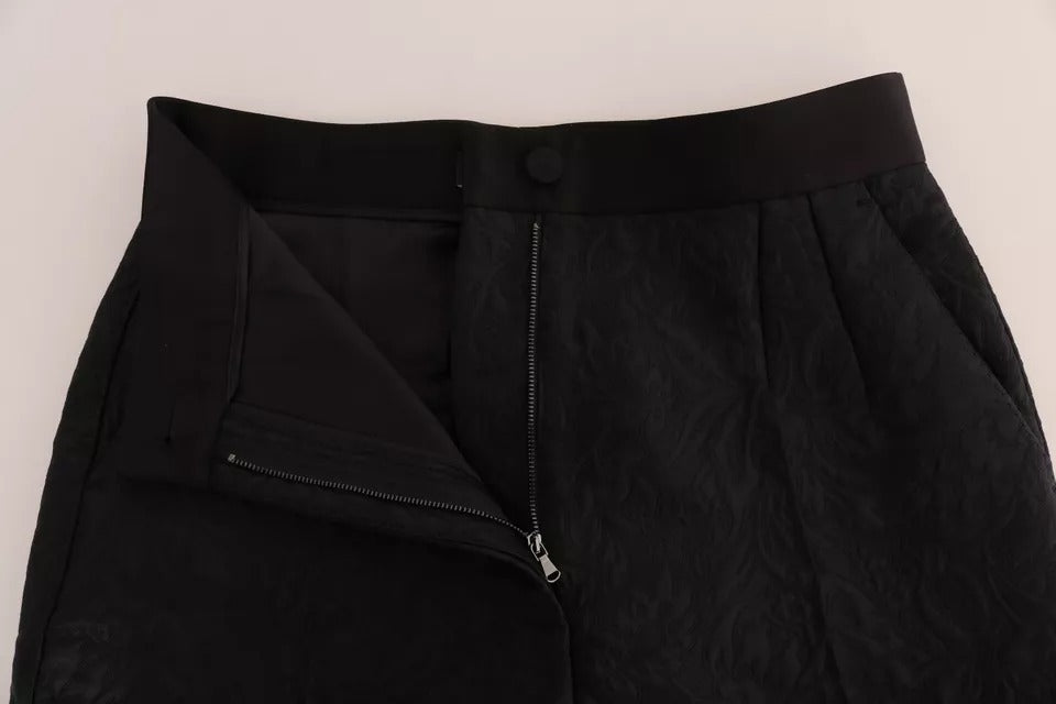 Dolce & Gabbana Pantalón de brocado negro con cintura alta y estampado floral-5