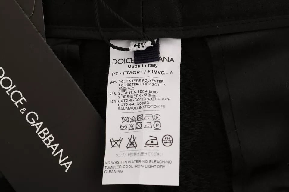 Dolce & Gabbana Pantalón de brocado negro con cintura alta y estampado floral-6
