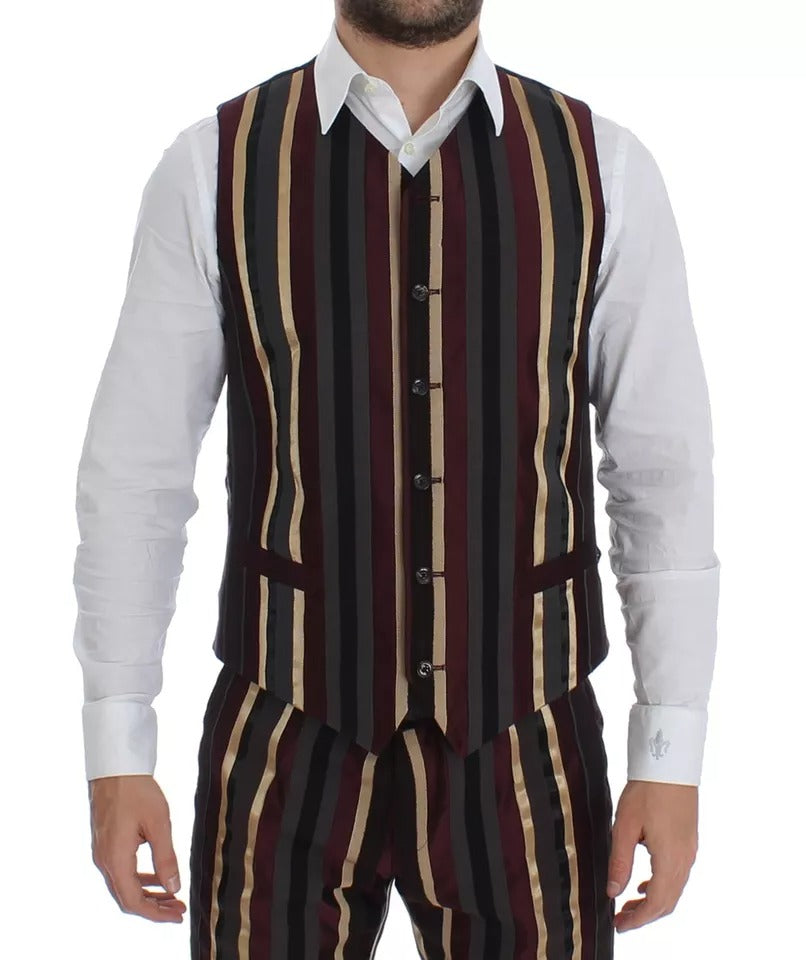 Dolce & Gabbana Multicolor Striped Runway 3 Piece Slim Fit Vest Suit-7
