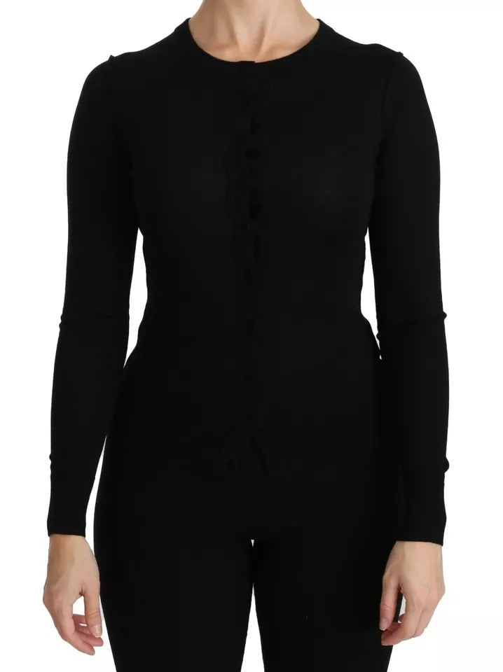 Dolce & Gabbana Black long-sleeved virgin wool blouse top-2