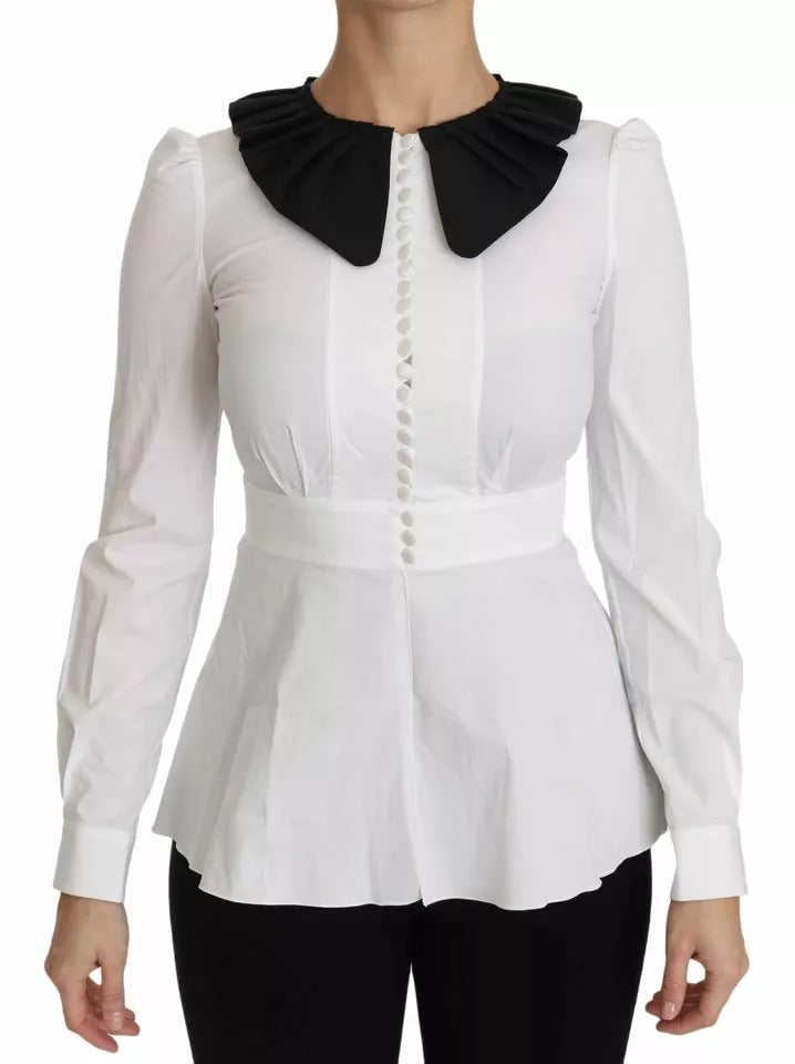 Dolce & Gabbana Black and White Decorative Button Tops Shirt Blouse-1