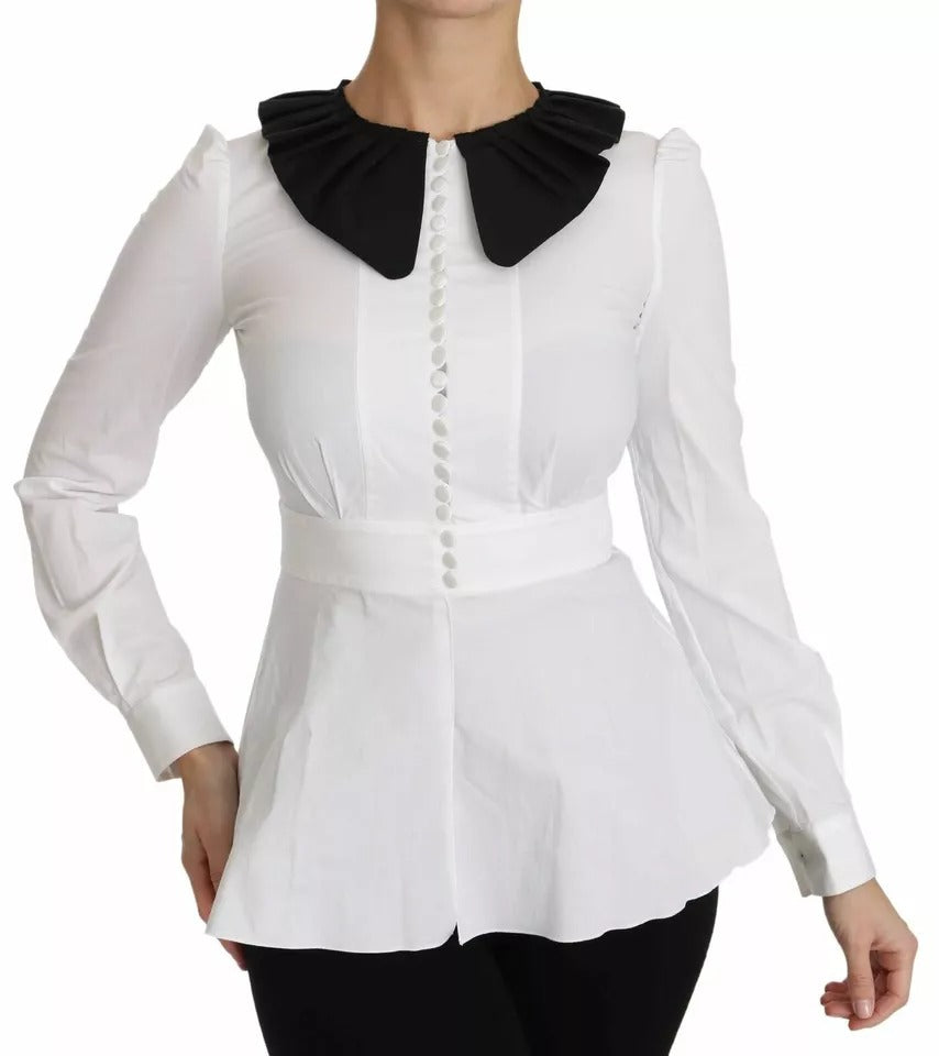 Dolce & Gabbana Black and White Decorative Button Tops Shirt Blouse-4