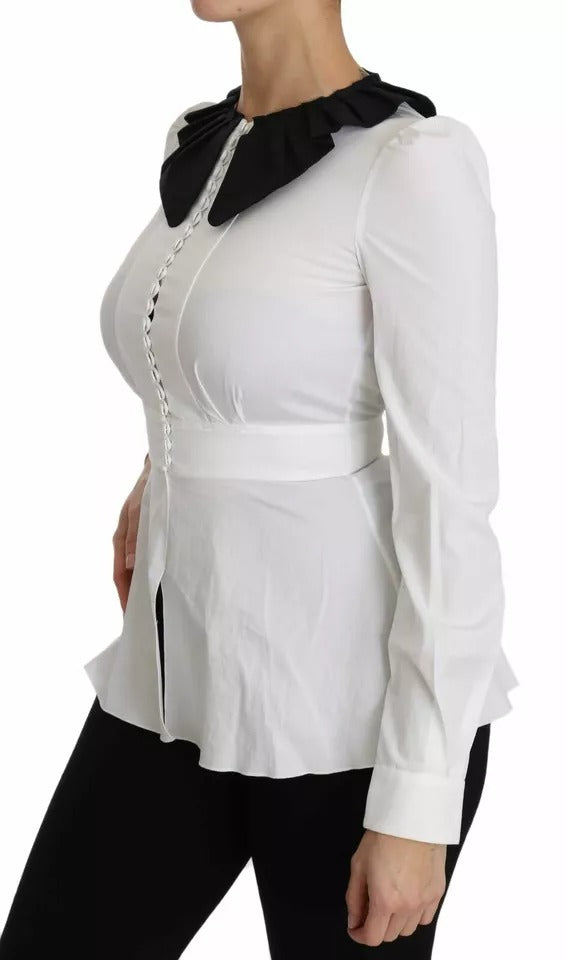 Dolce & Gabbana Black and White Decorative Button Tops Shirt Blouse-5