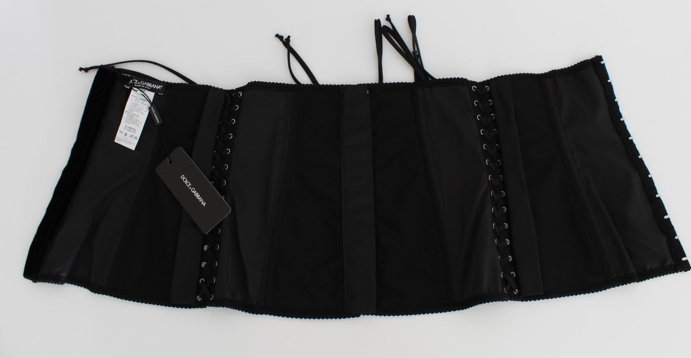 Dolce & Gabbana Black Stretch Corset Waist Belt-8