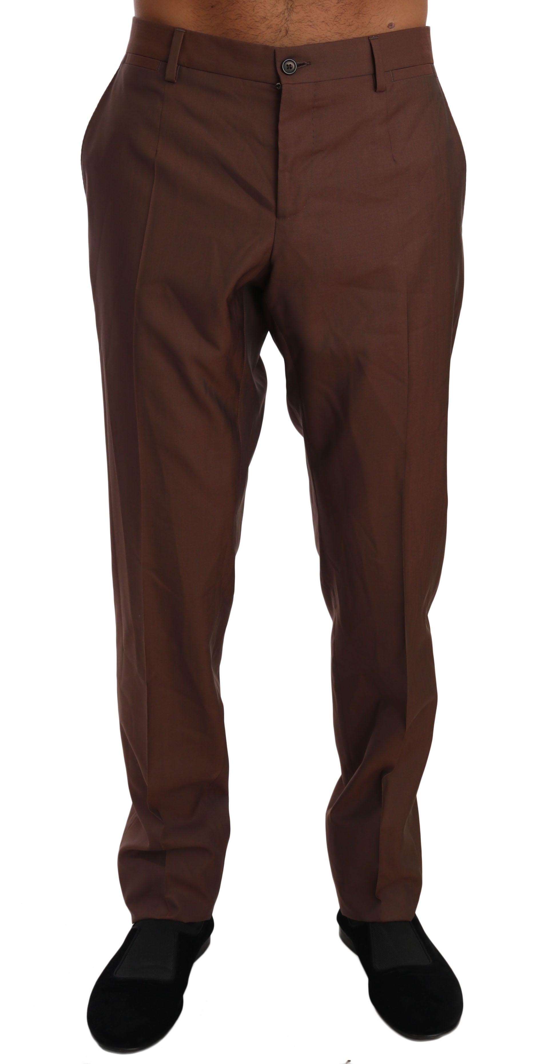 Dolce & Gabbana Brown Wool Silk Formal Trousers-1