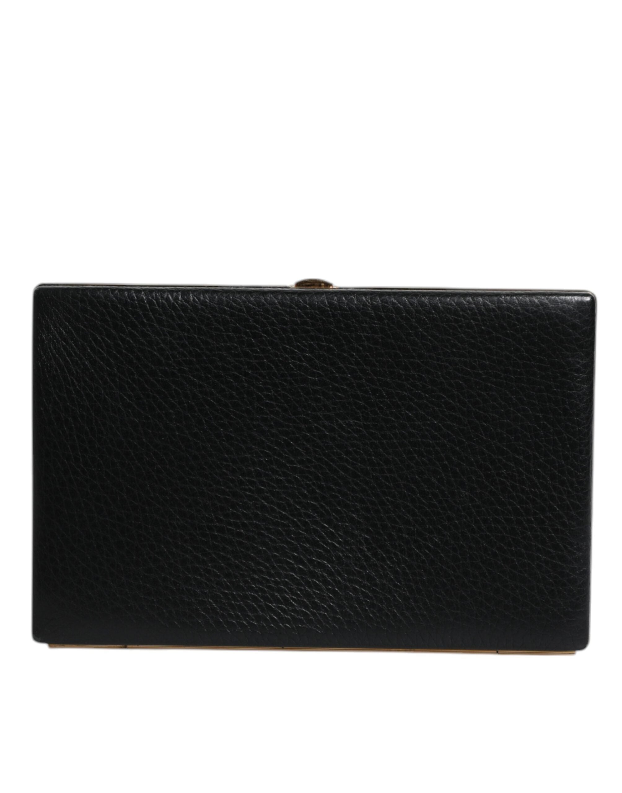 Dolce & Gabbana Black Leather Gold Frame Clutch Evening Party Handbag-1