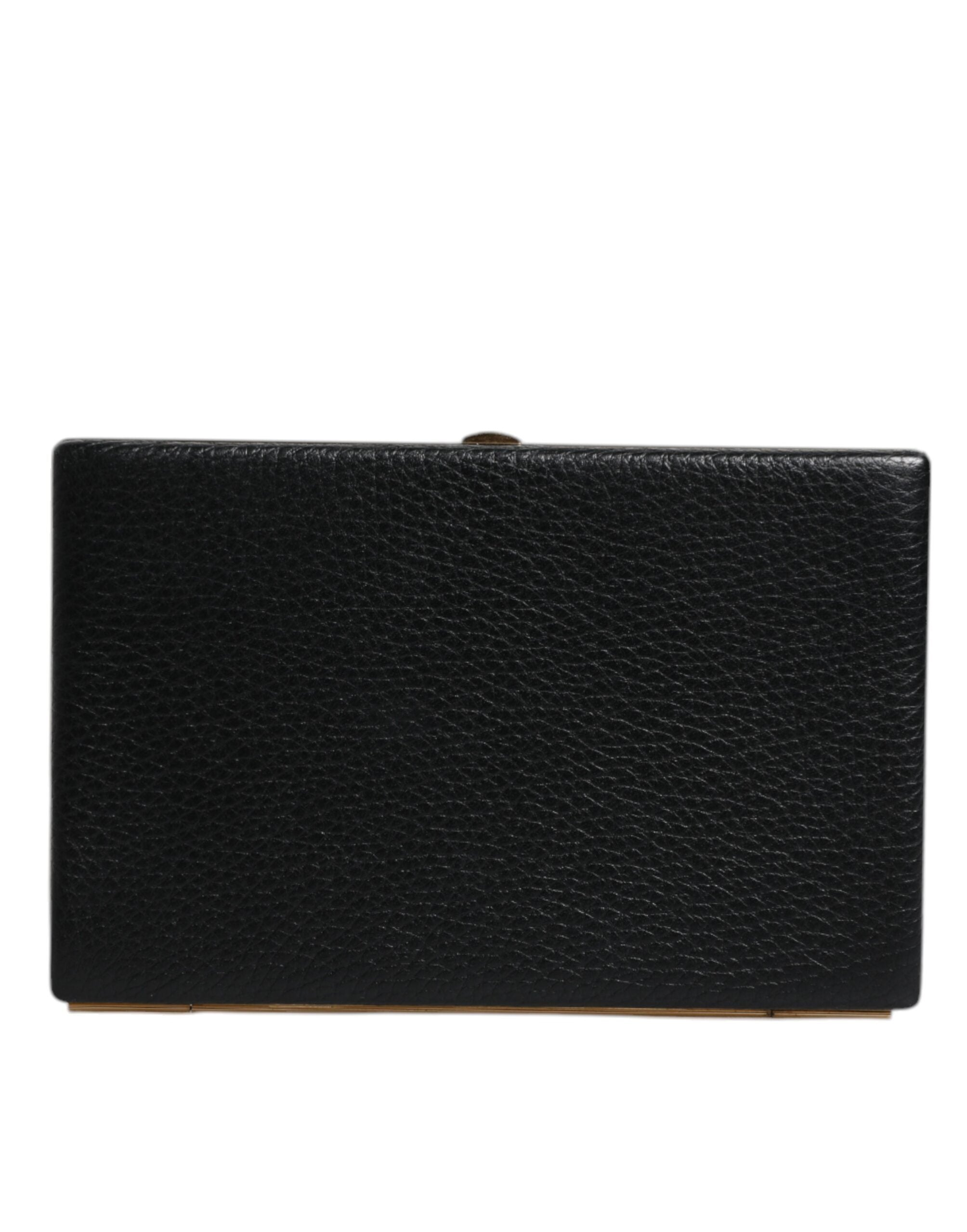 Dolce & Gabbana Black Leather Gold Frame Clutch Evening Party Handbag-4