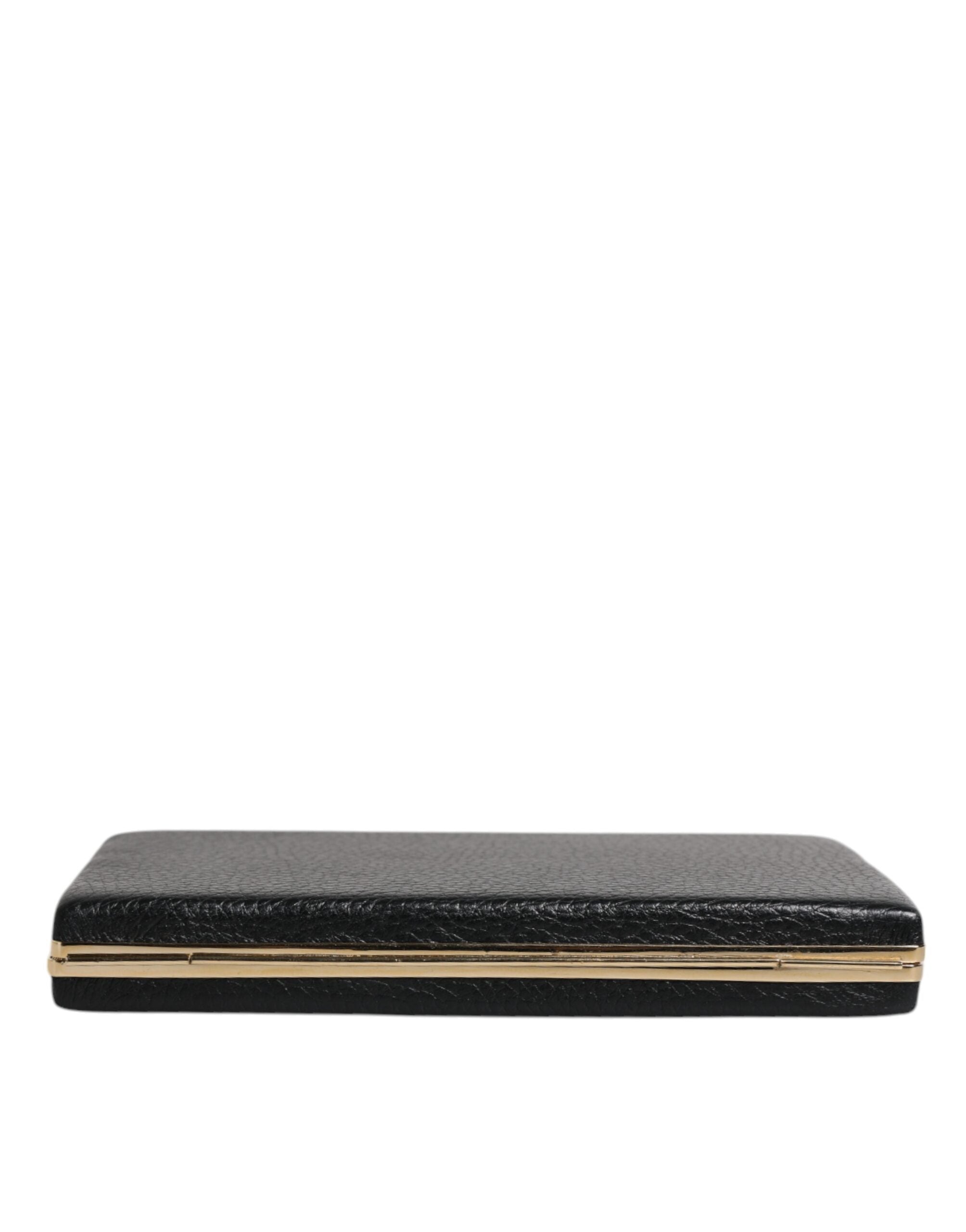 Dolce & Gabbana Black Leather Gold Frame Clutch Evening Party Handbag-5