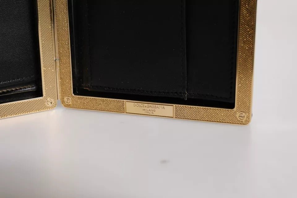 Dolce & Gabbana Black Leather Gold Frame Clutch Evening Party Handbag-7