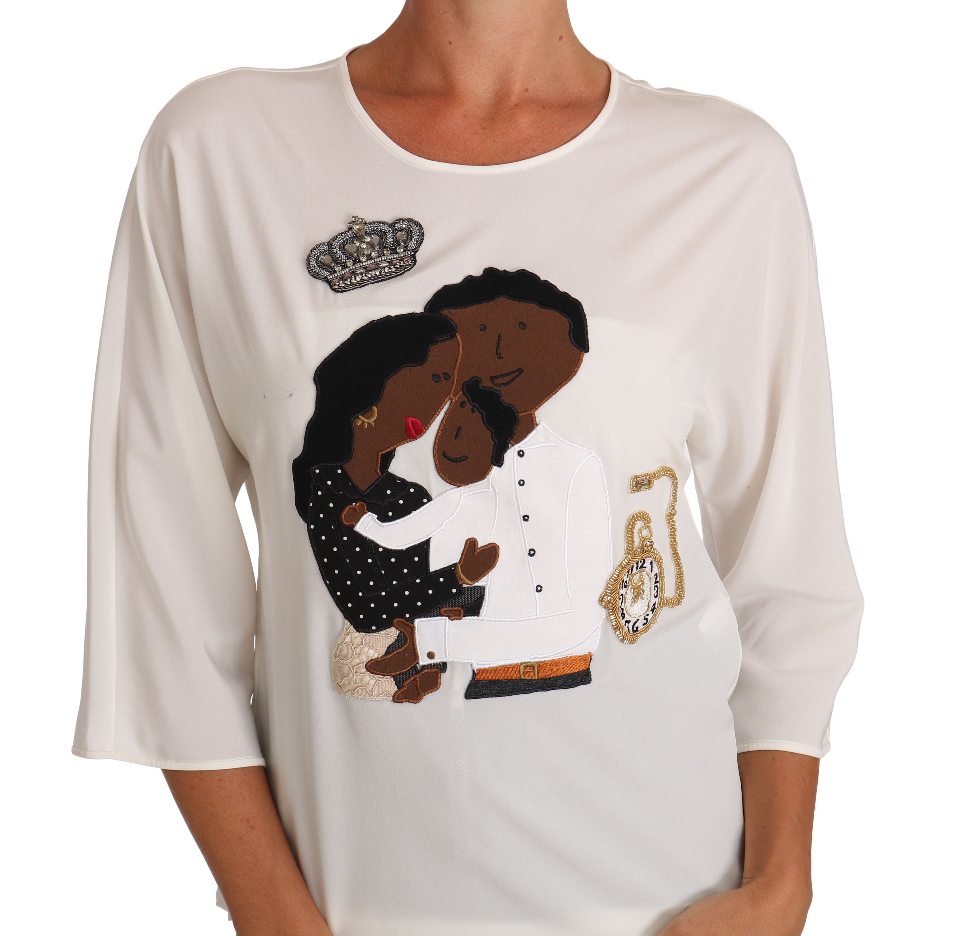Dolce & Gabbana White Silk T-Shirt #dgfamily Crystal-4