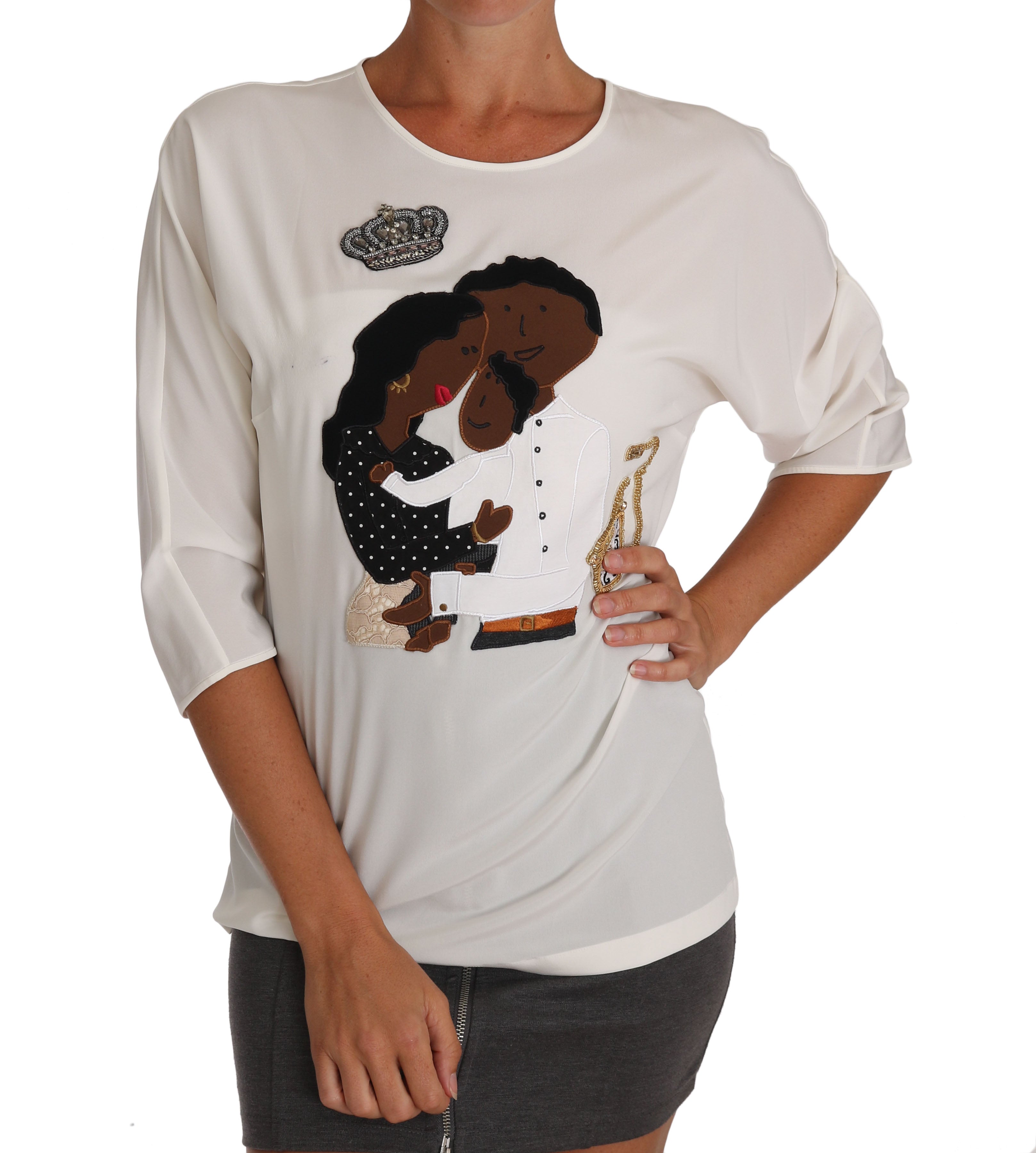 Dolce & Gabbana White Silk T-Shirt #dgfamily Crystal