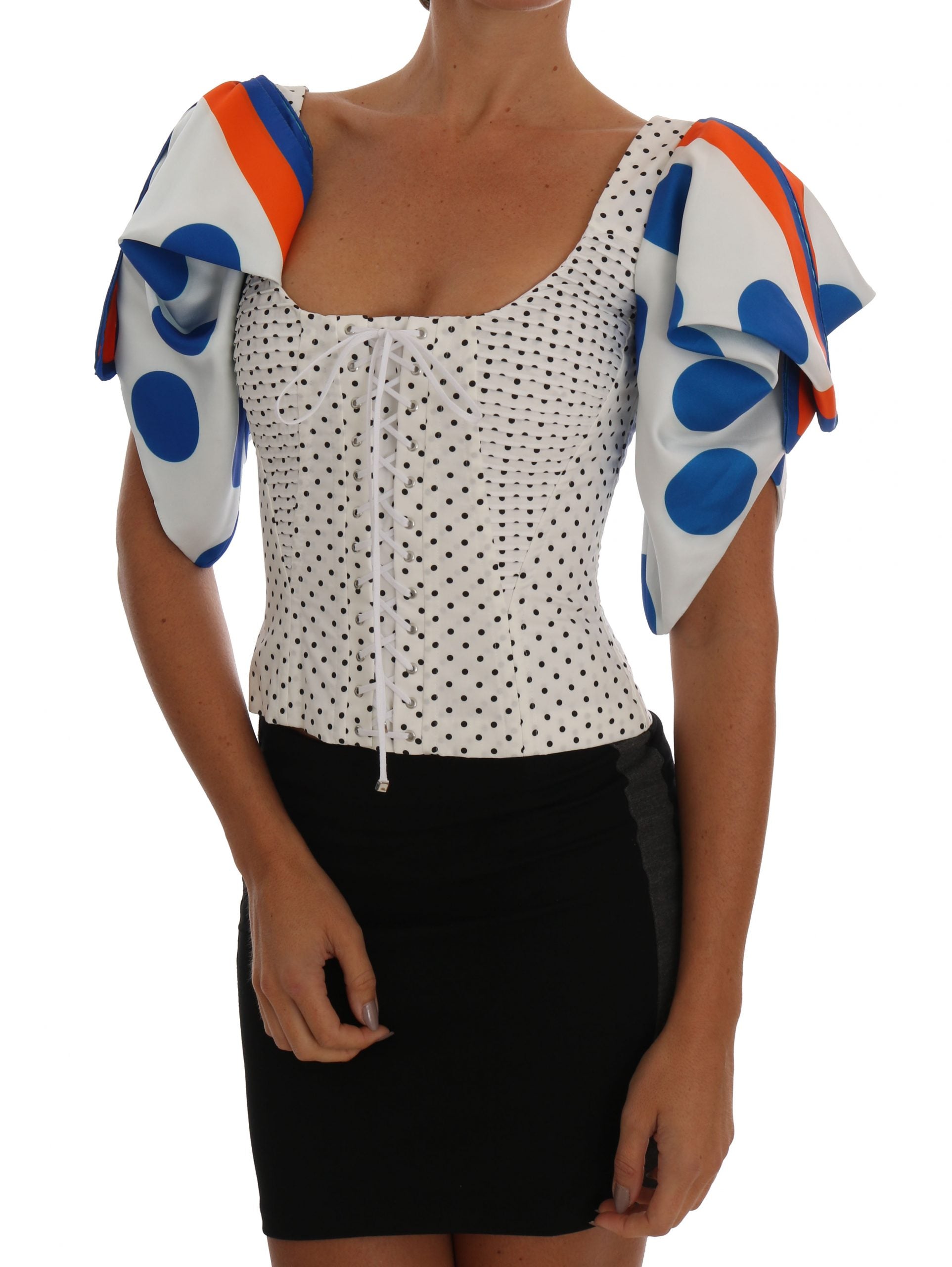 Dolce & Gabbana White Polka Dot Silk Corset Bustier Top-5