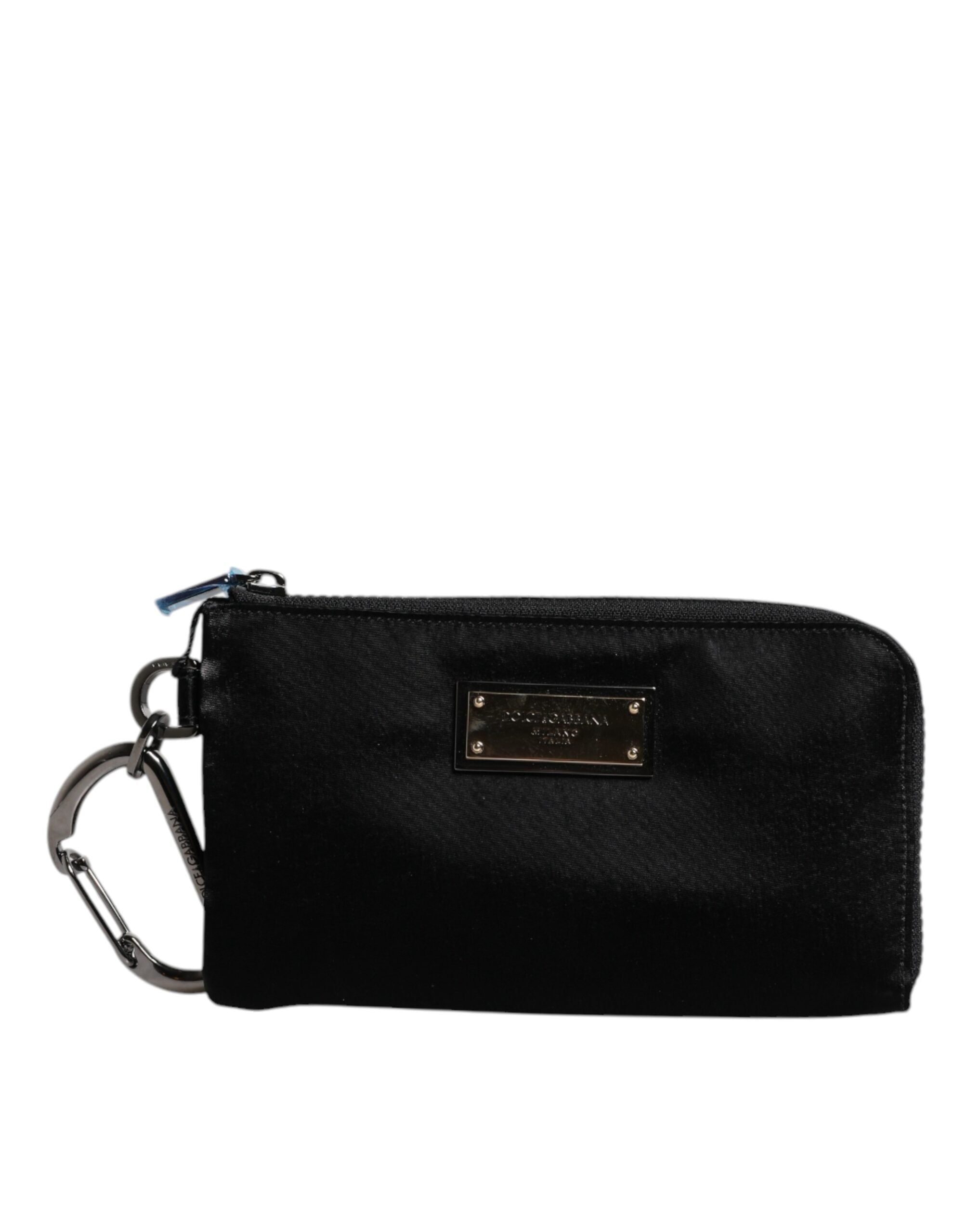 Bolso de mano con llavero y placa del logotipo de nailon negro de Dolce & Gabbana-2