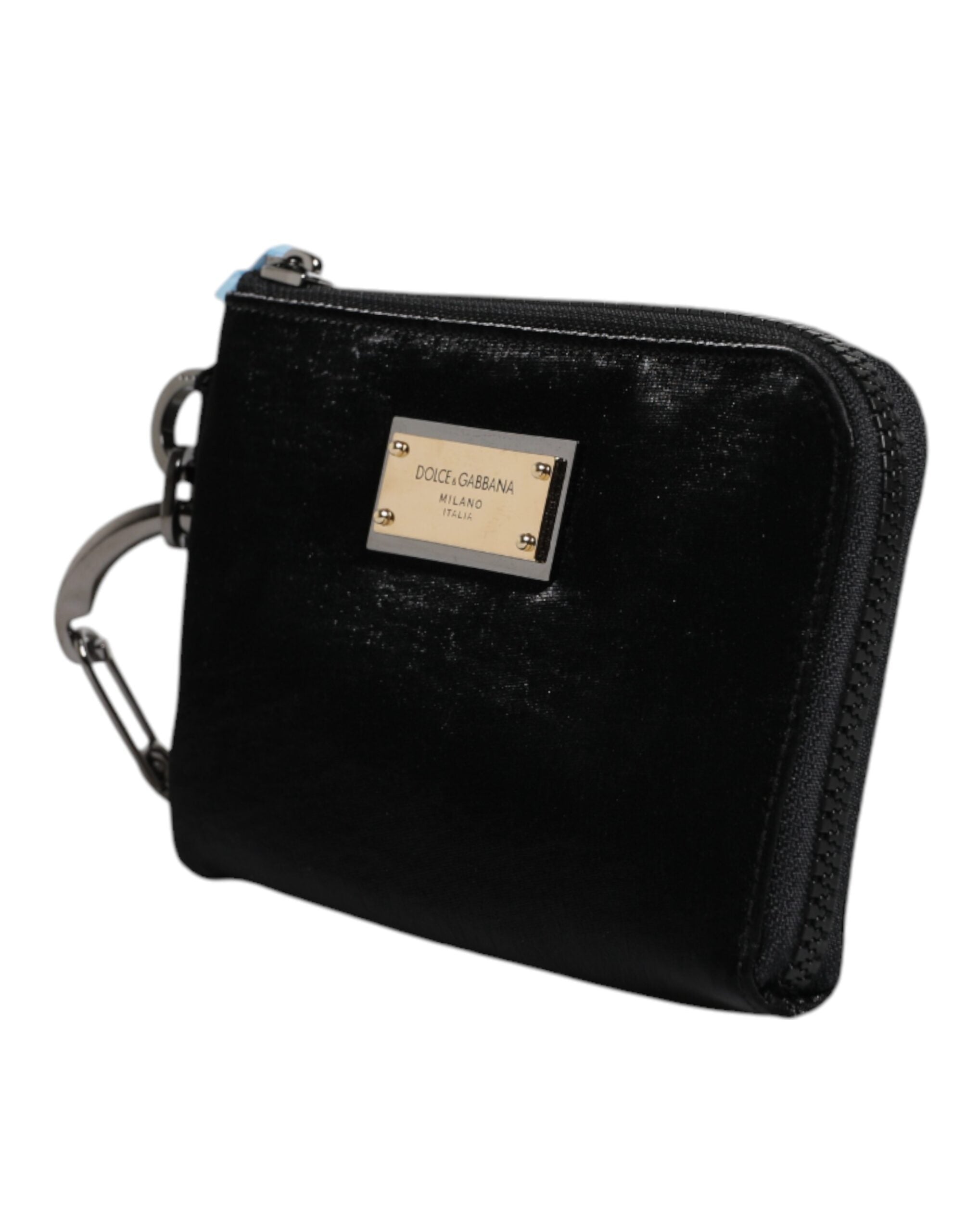 Bolso de mano con llavero y placa del logotipo de nailon negro de Dolce & Gabbana-3