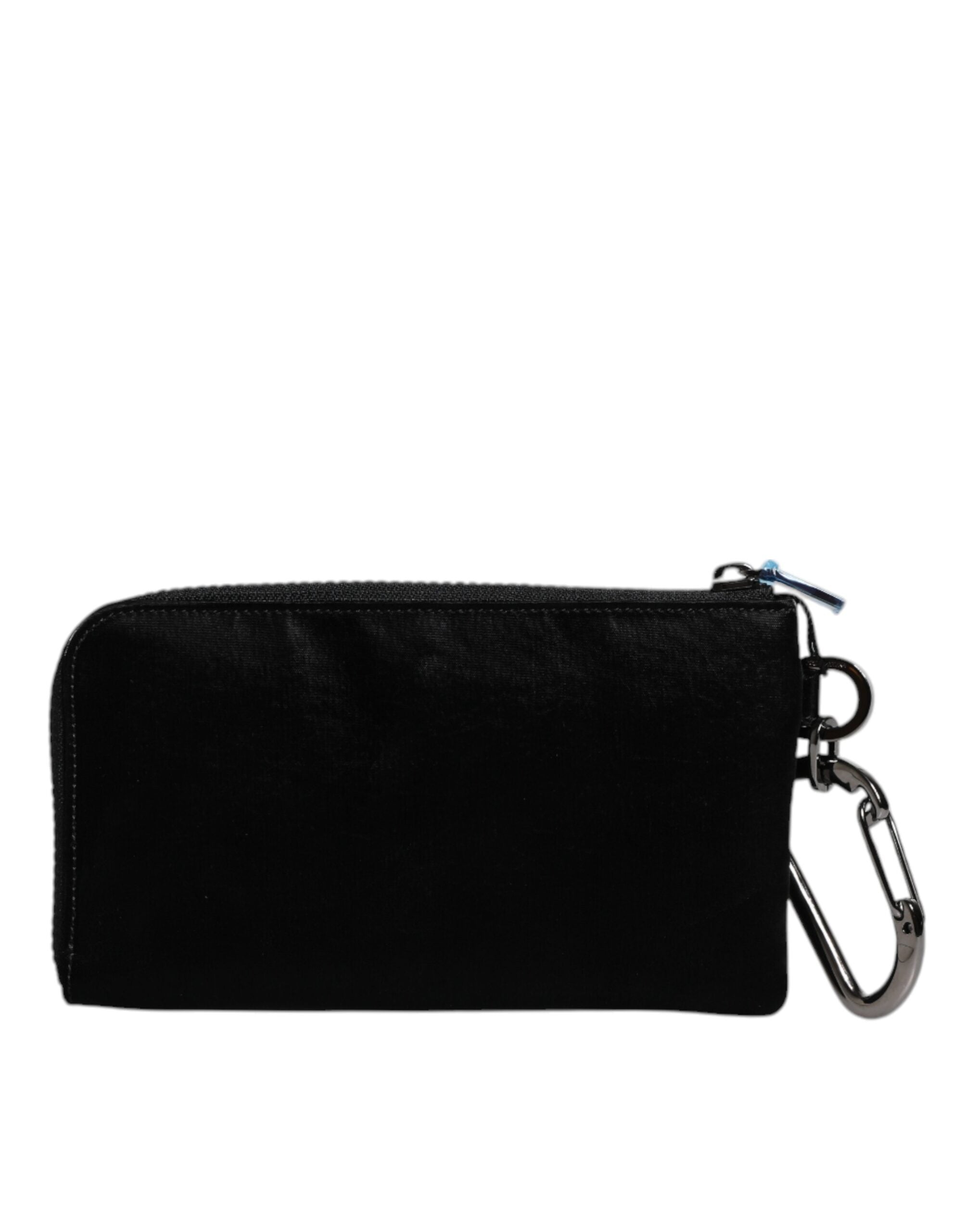 Bolso de mano con llavero y placa del logotipo de nailon negro de Dolce & Gabbana-5