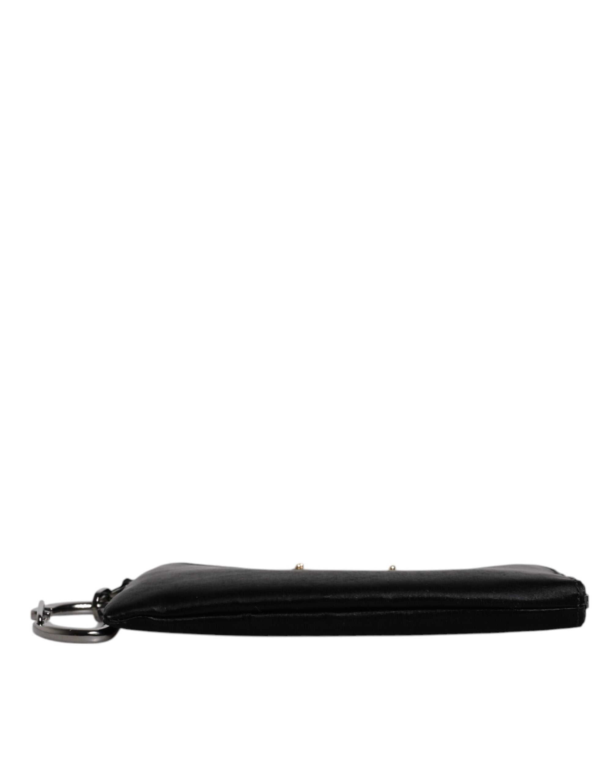 Bolso de mano con llavero y placa del logotipo de nailon negro de Dolce & Gabbana-6