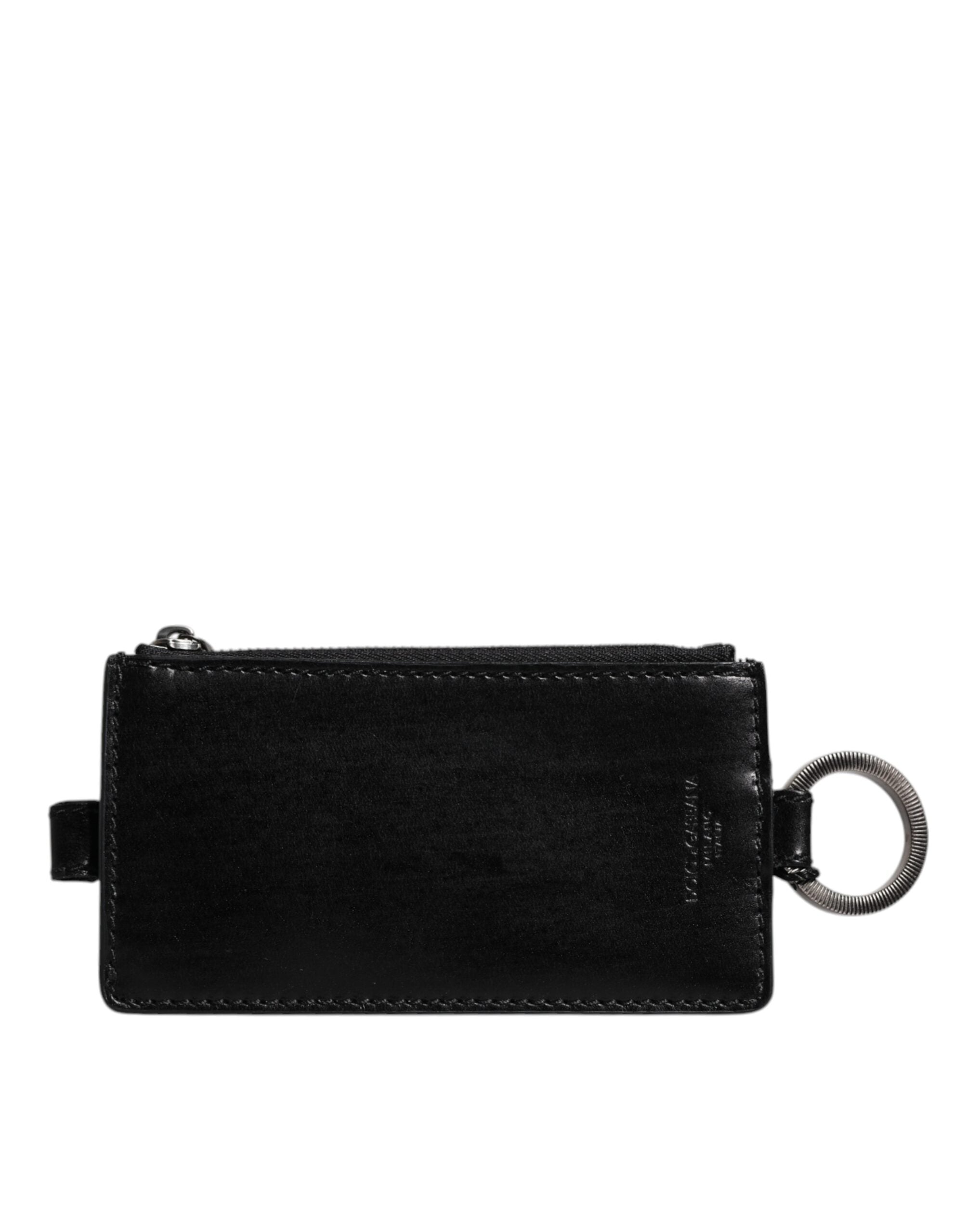 Dolce & Gabbana Schwarzes Pferd Leder Lanyard Logo Kartenhalter Brieftasche-2