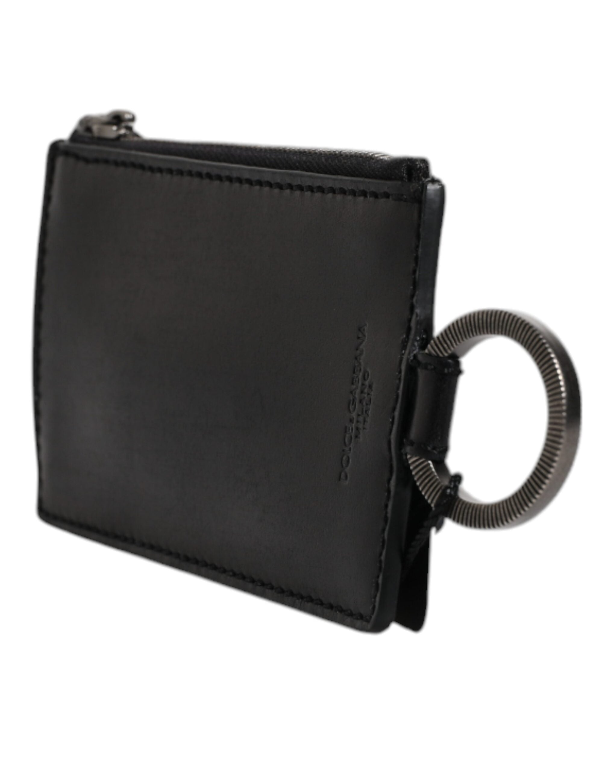 Dolce & Gabbana Schwarzes Pferd Leder Lanyard Logo Kartenhalter Brieftasche-3