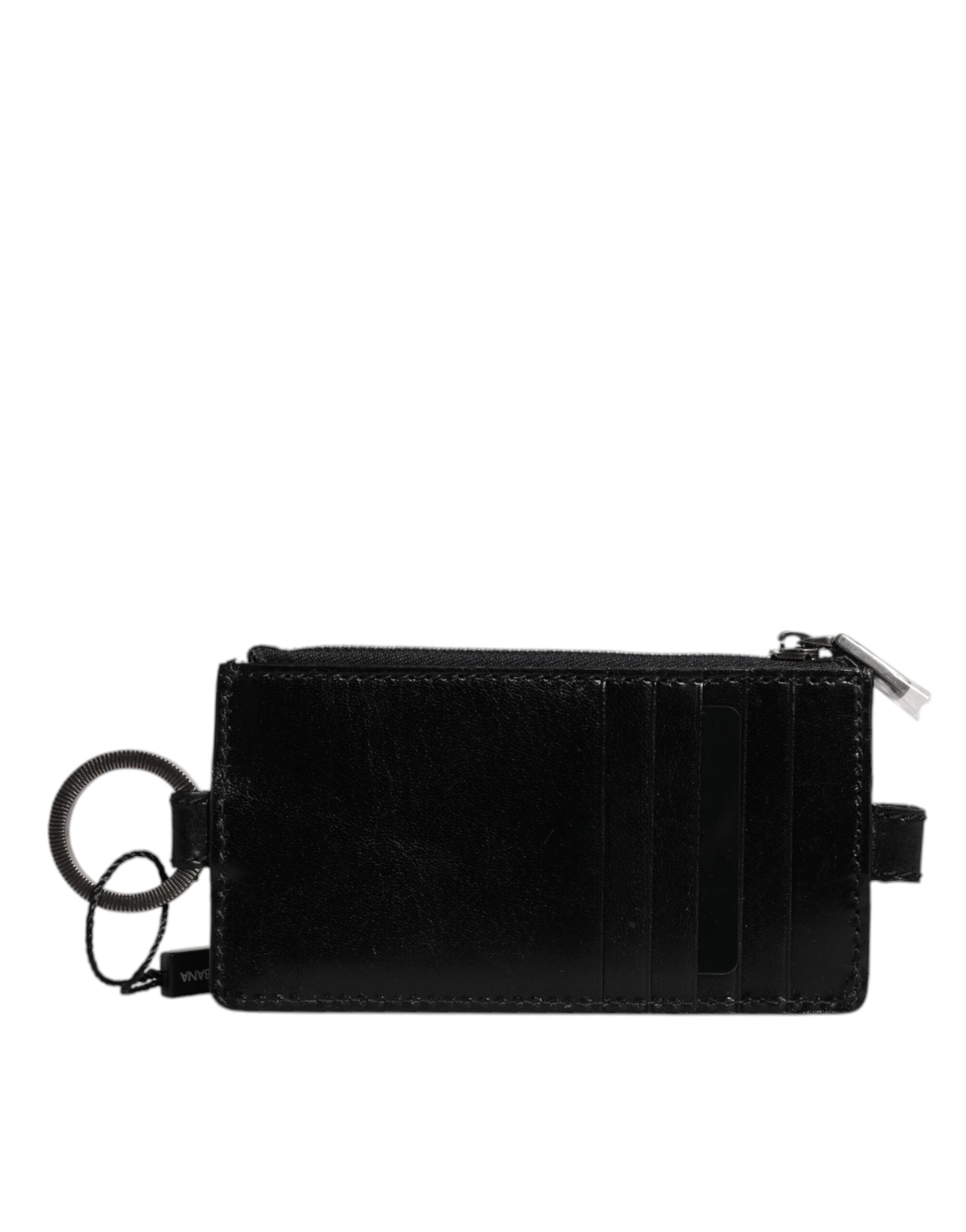 Dolce & Gabbana Schwarzes Pferd Leder Lanyard Logo Kartenhalter Brieftasche-1