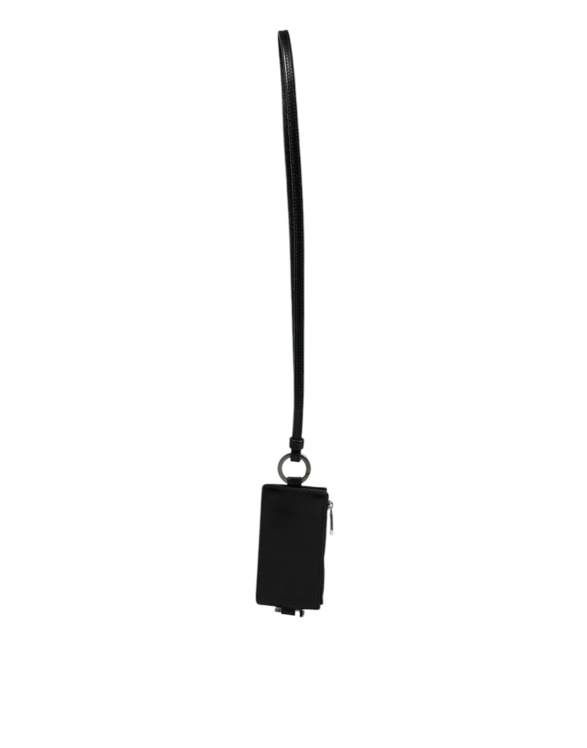 Dolce & Gabbana Schwarzes Pferd Leder Lanyard Logo Kartenhalter Brieftasche-6