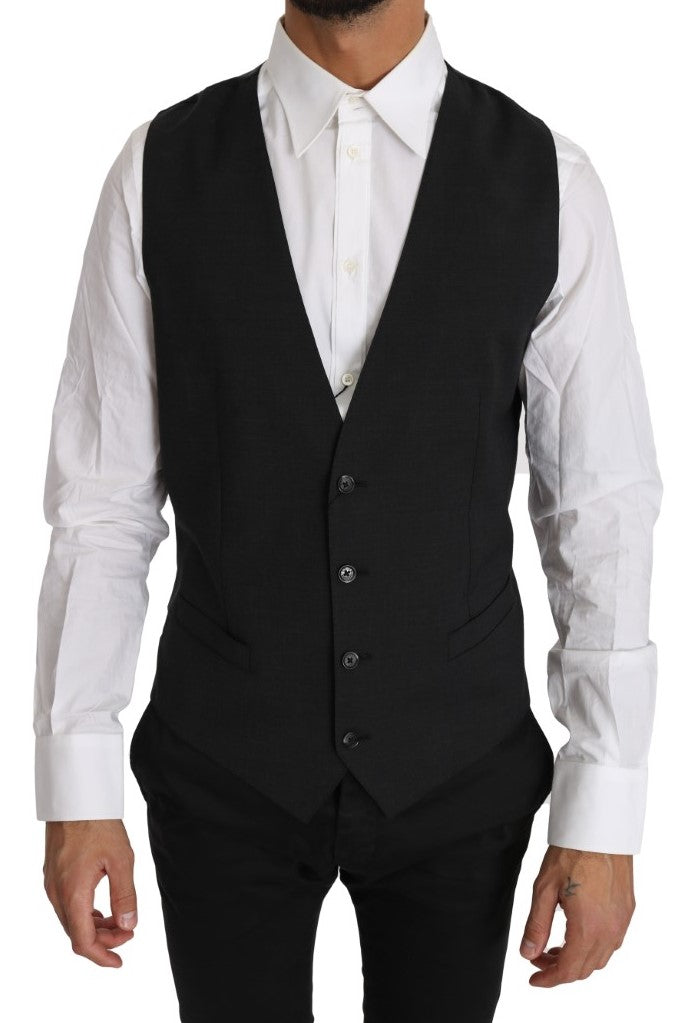 Dolce & Gabbana Grey Solid 100% Wool Vest-1
