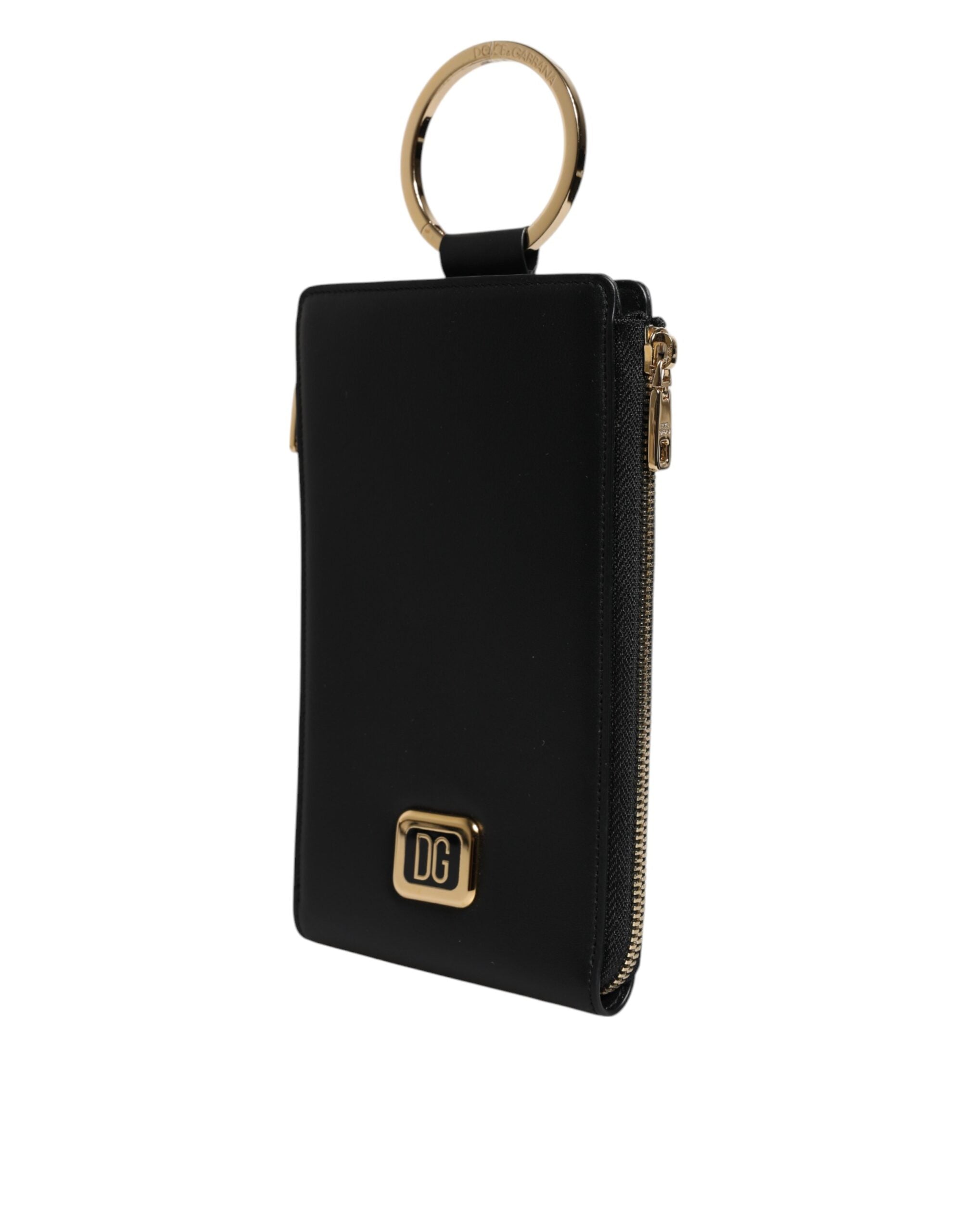 Cartera con placa del logotipo de Dolce & Gabbana en cuero negro, con tarjetero y monedero-3