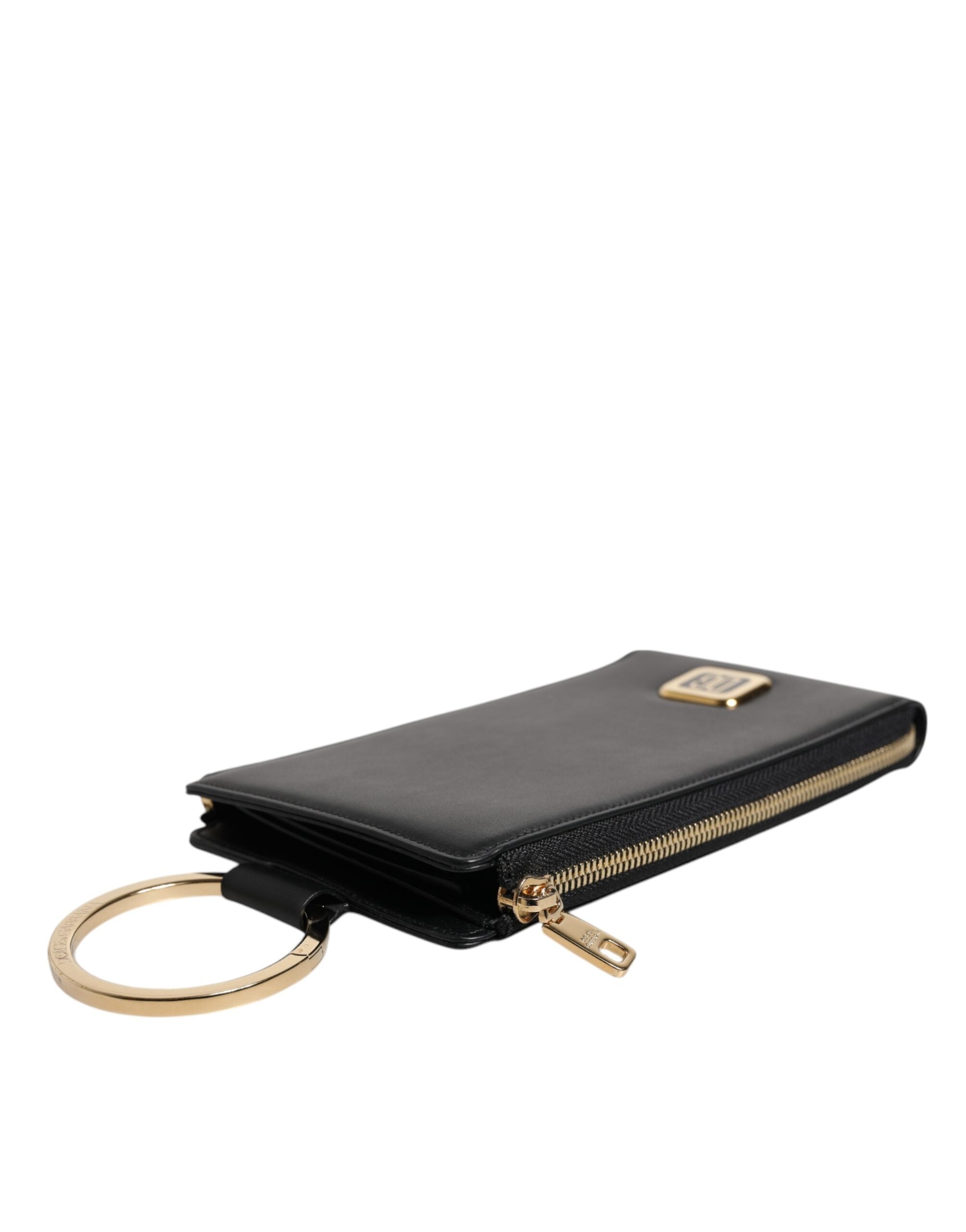 Cartera con placa del logotipo de Dolce & Gabbana en cuero negro, con tarjetero y monedero-5