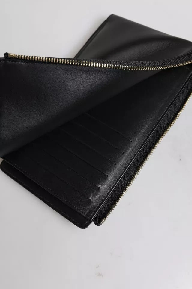 Cartera con placa del logotipo de Dolce & Gabbana en cuero negro, con tarjetero y monedero-7