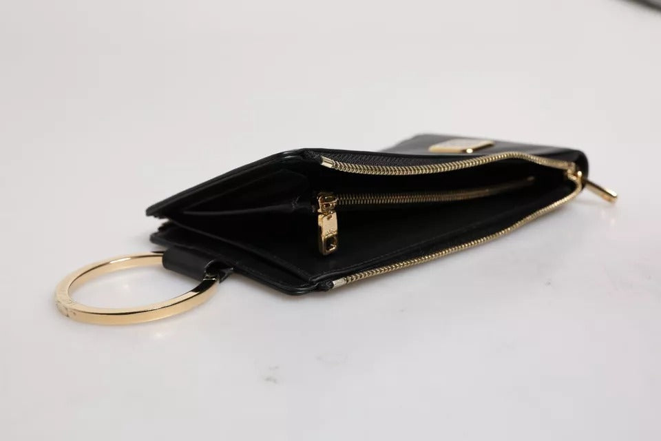 Cartera con placa del logotipo de Dolce & Gabbana en cuero negro, con tarjetero y monedero-8