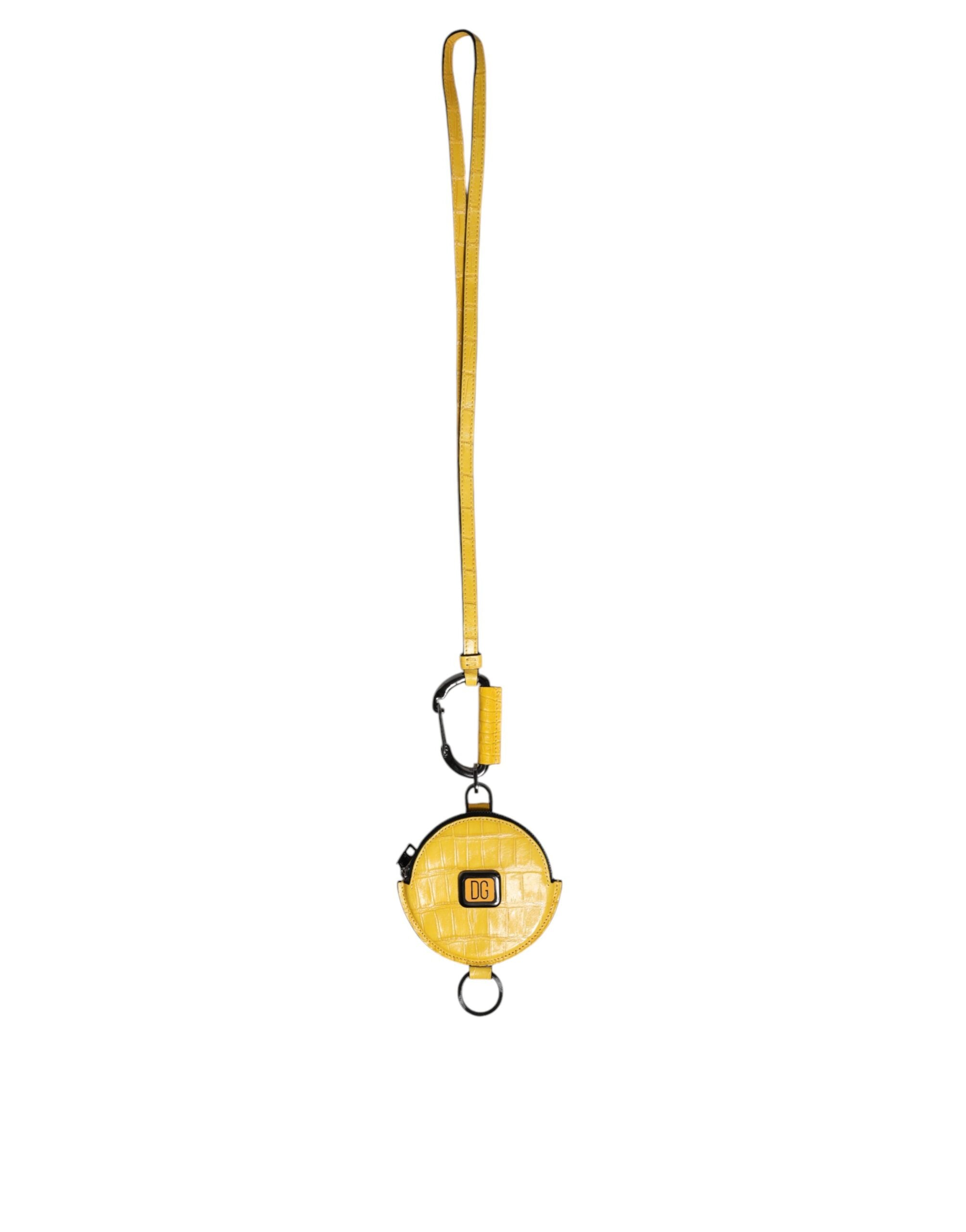 Dolce & Gabbana Yellow Round Leather DG Logo Coin Purse Lanyard Wallet-2