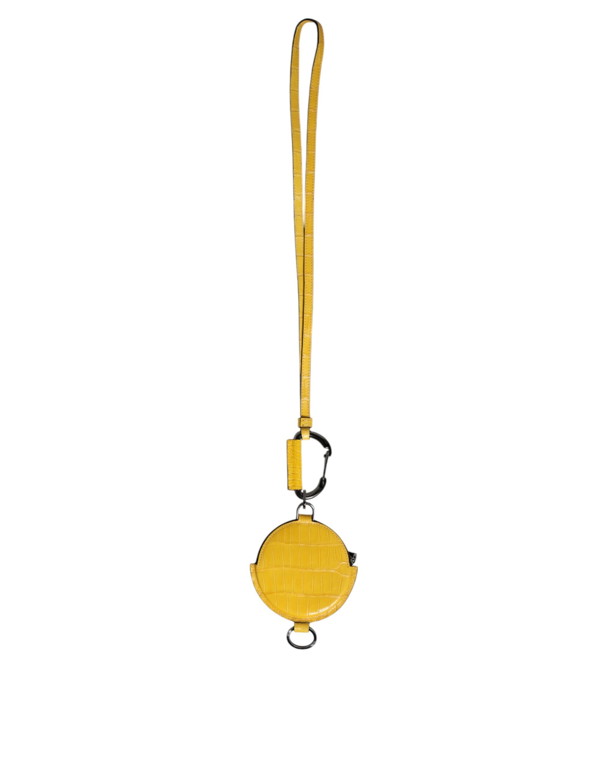 Dolce & Gabbana Yellow Round Leather DG Logo Coin Purse Lanyard Wallet-3