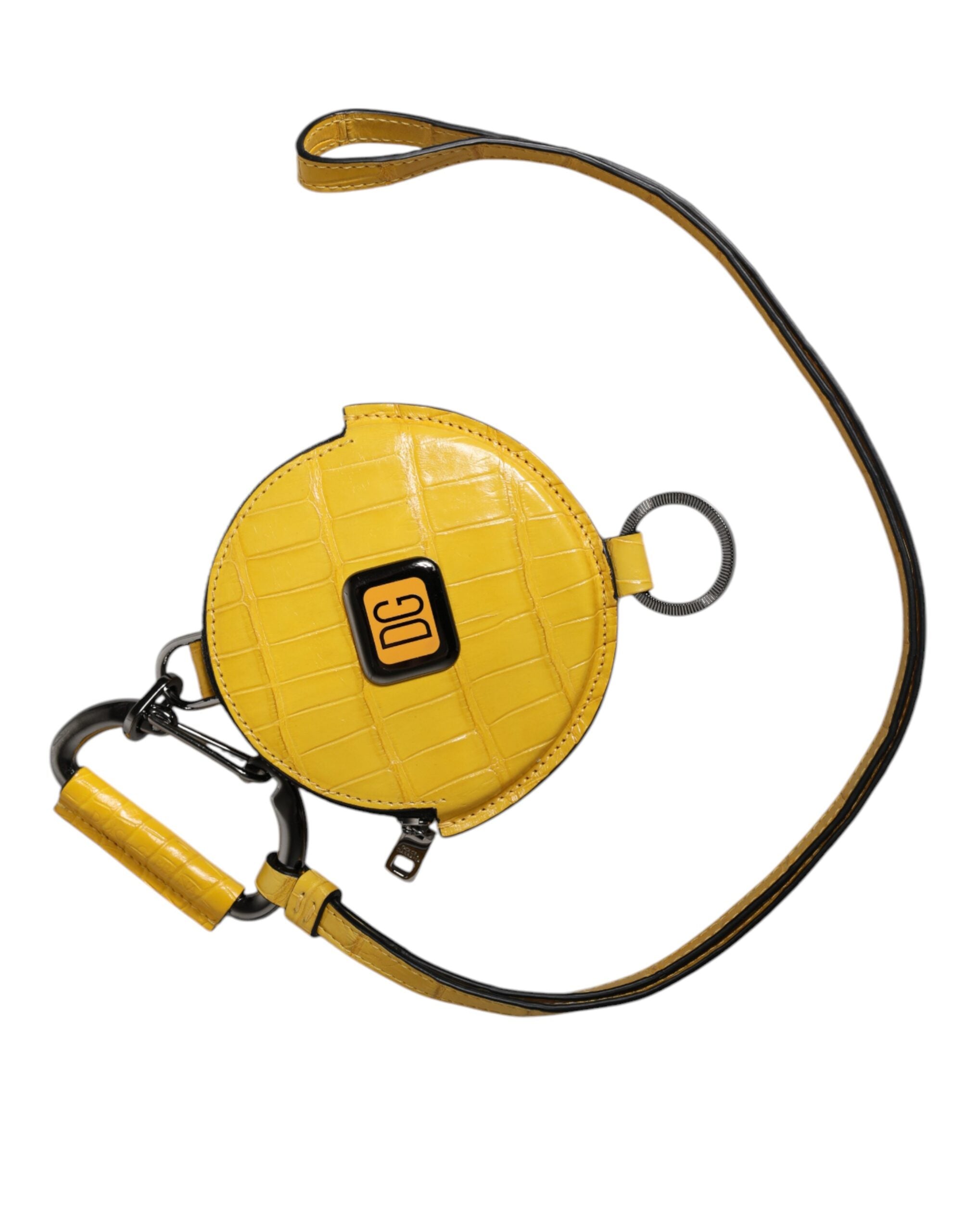 Dolce & Gabbana Yellow Round Leather DG Logo Coin Purse Lanyard Wallet-4