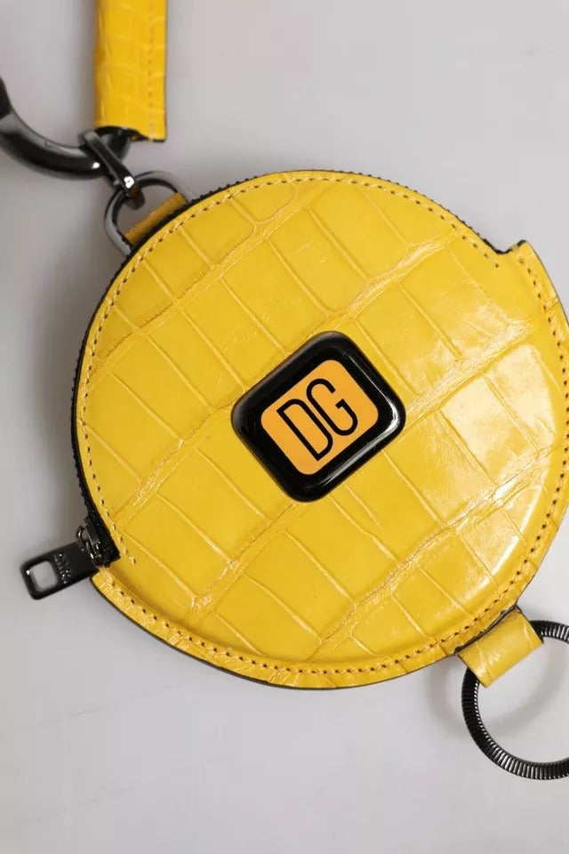 Dolce & Gabbana Yellow Round Leather DG Logo Coin Purse Lanyard Wallet-6