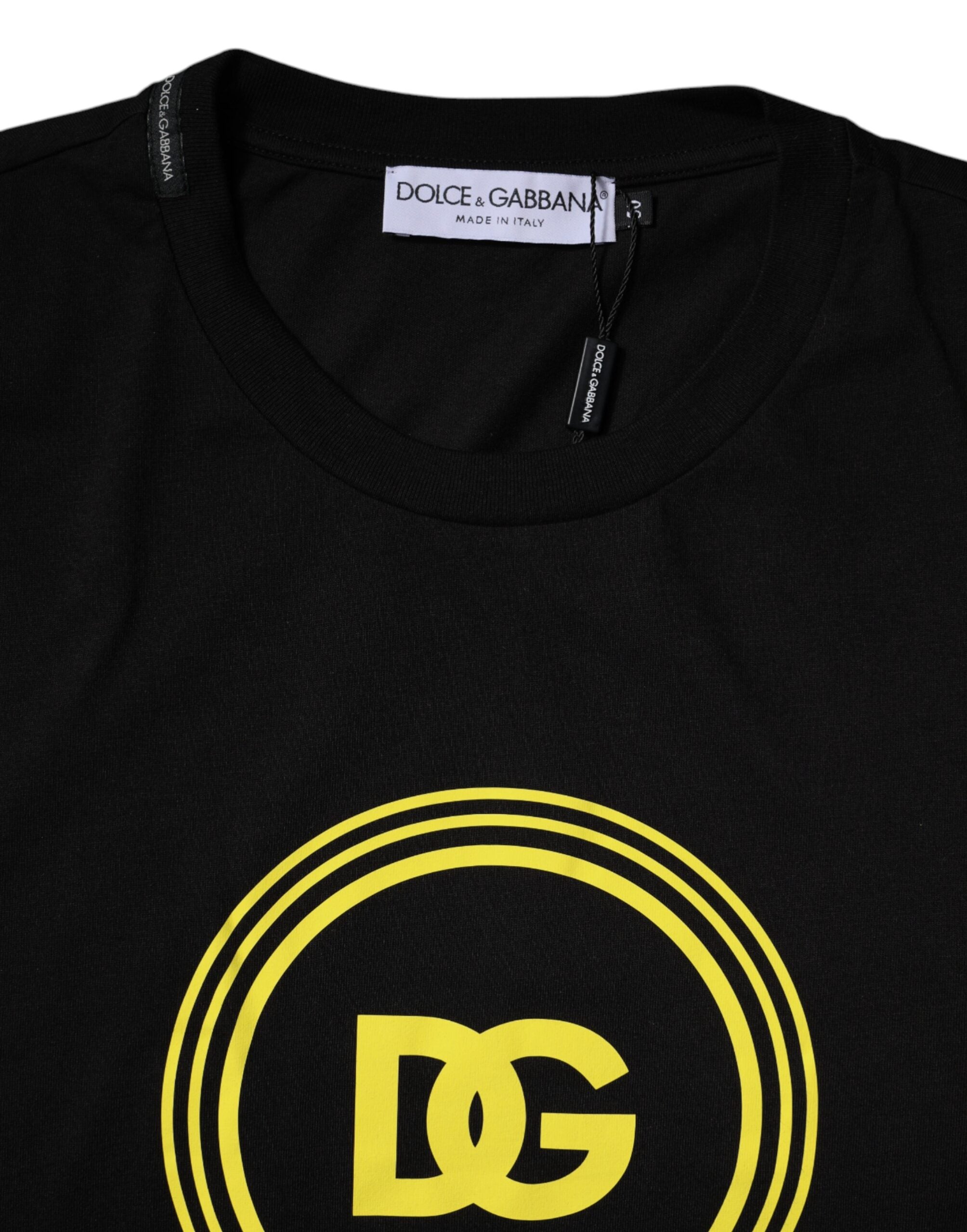 Dolce & Gabbana Schwarzes T-Shirt mit Rundhalsausschnitt und Logodruck aus Baumwolle-4