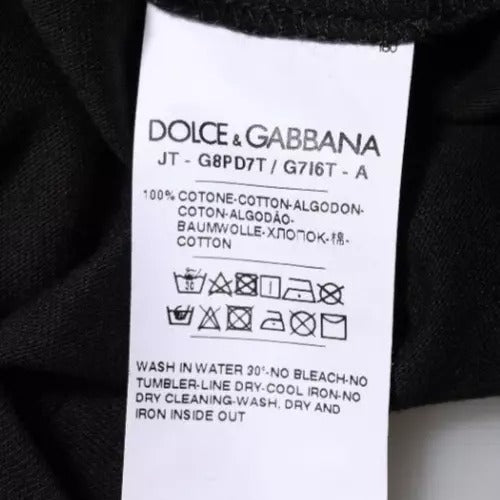 Dolce & Gabbana Schwarzes T-Shirt mit Rundhalsausschnitt und Logodruck aus Baumwolle-5