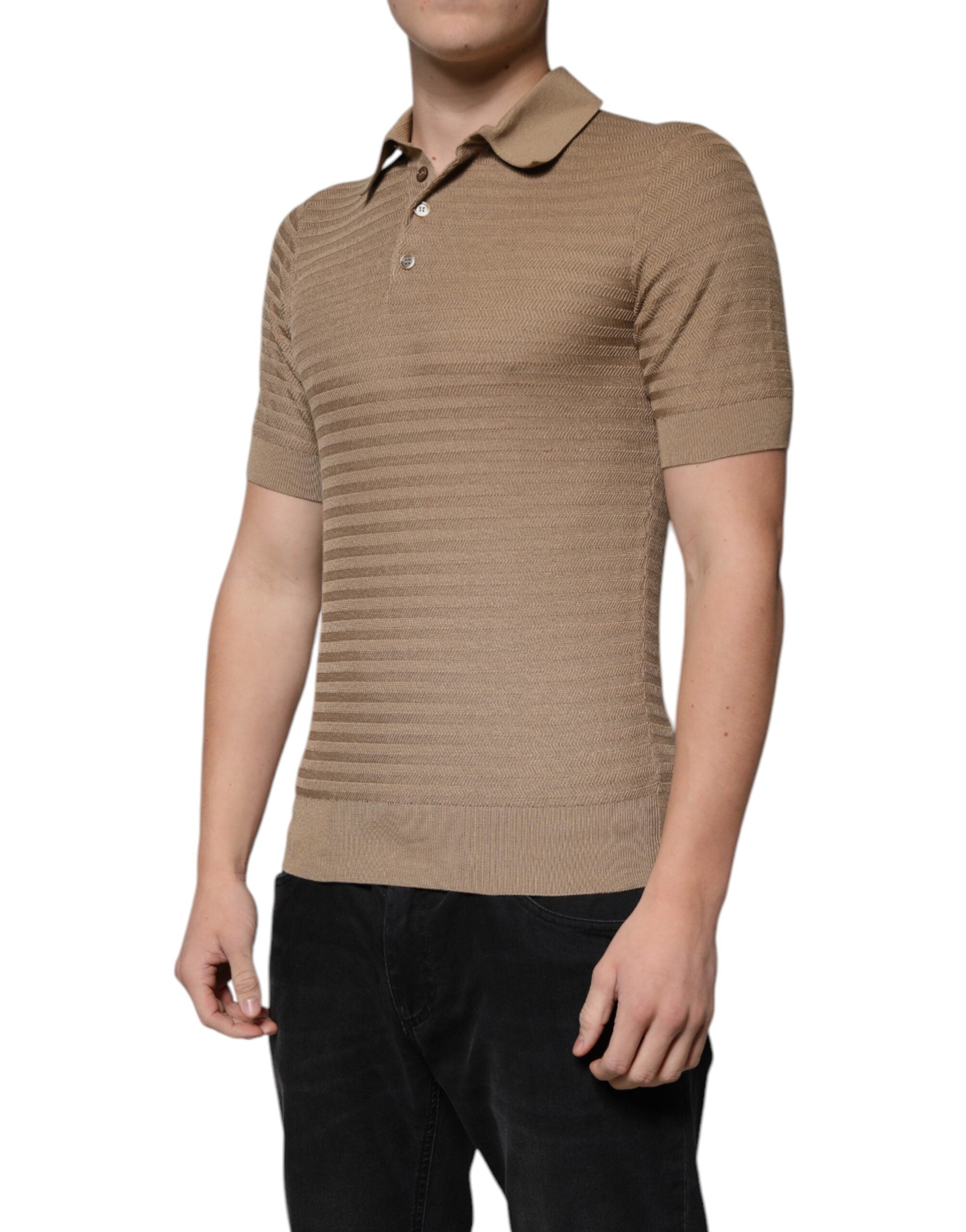 Dolce & Gabbana Brown short-sleeved polo T-shirt with collar-3