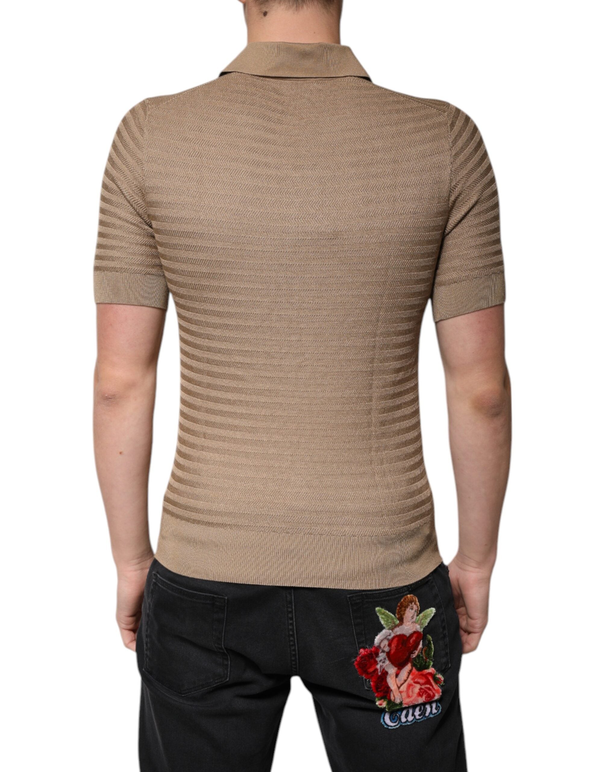Dolce & Gabbana Brown short-sleeved polo T-shirt with collar-4