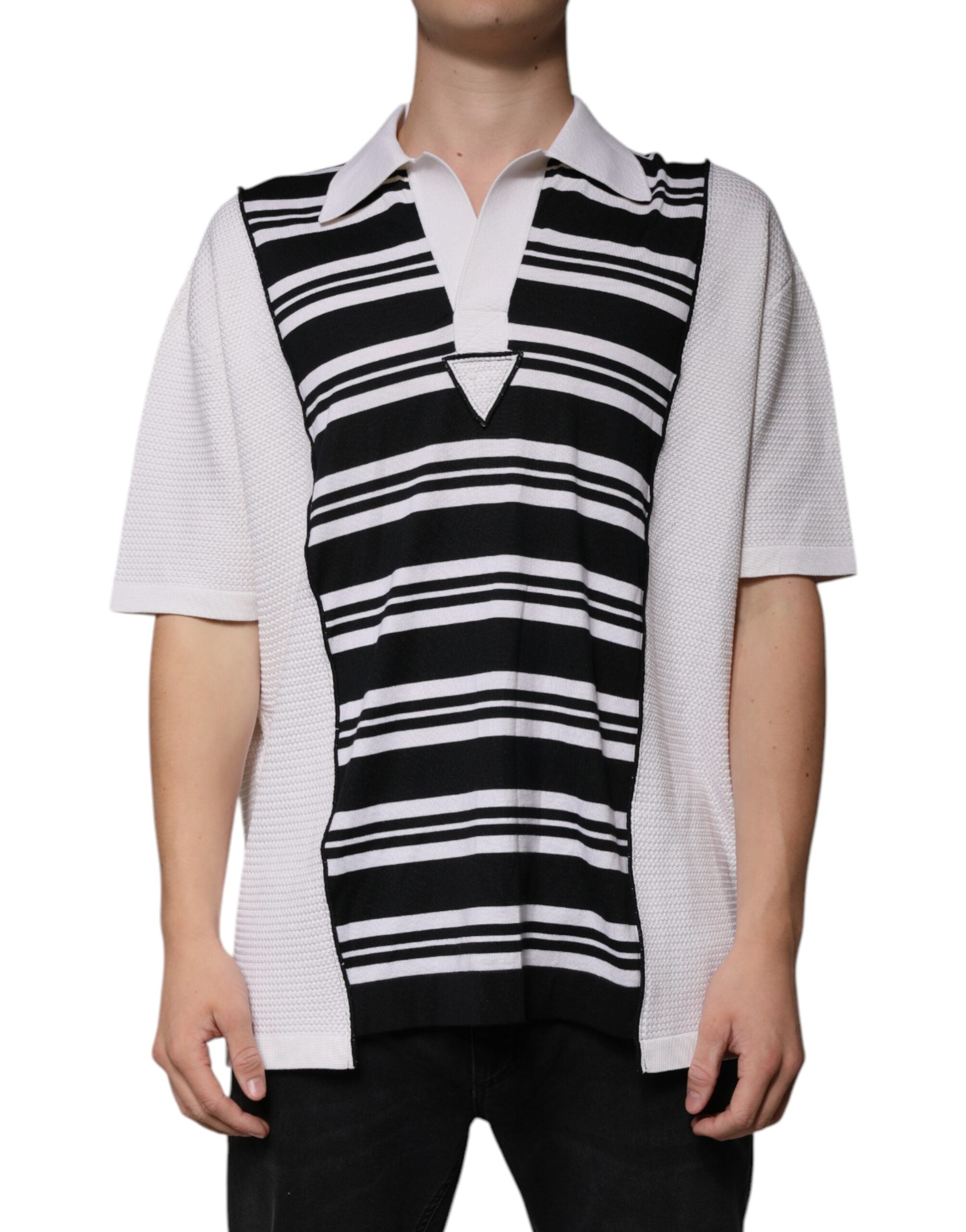 Dolce & Gabbana Schwarz-weiß gestreiftes Polo-T-Shirt mit Kragen-2