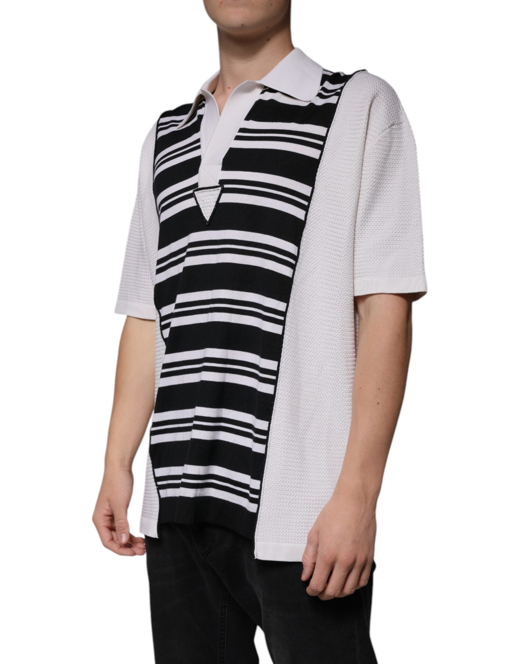 Dolce & Gabbana Schwarz-weiß gestreiftes Polo-T-Shirt mit Kragen-3