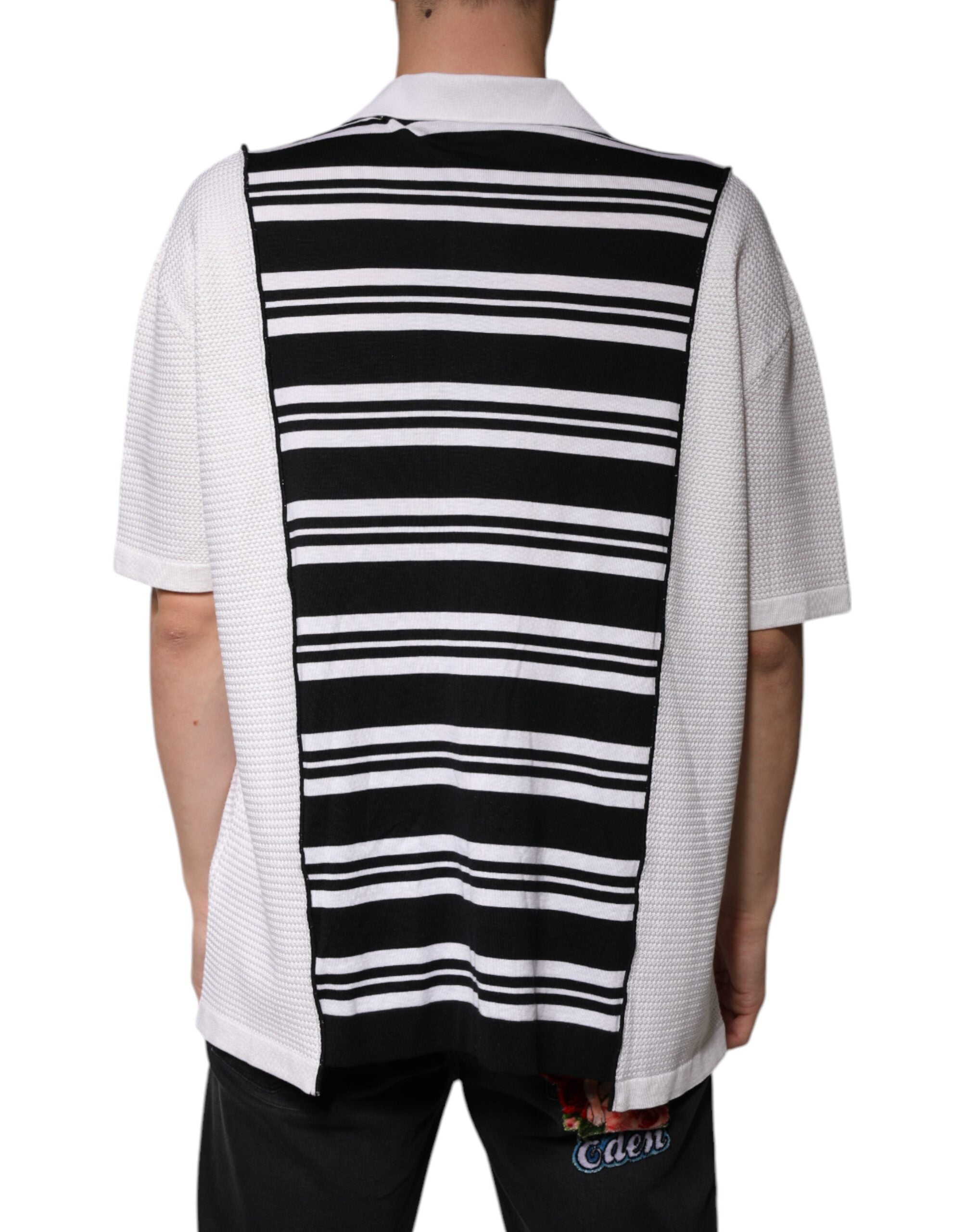 Dolce & Gabbana Schwarz-weiß gestreiftes Polo-T-Shirt mit Kragen-4