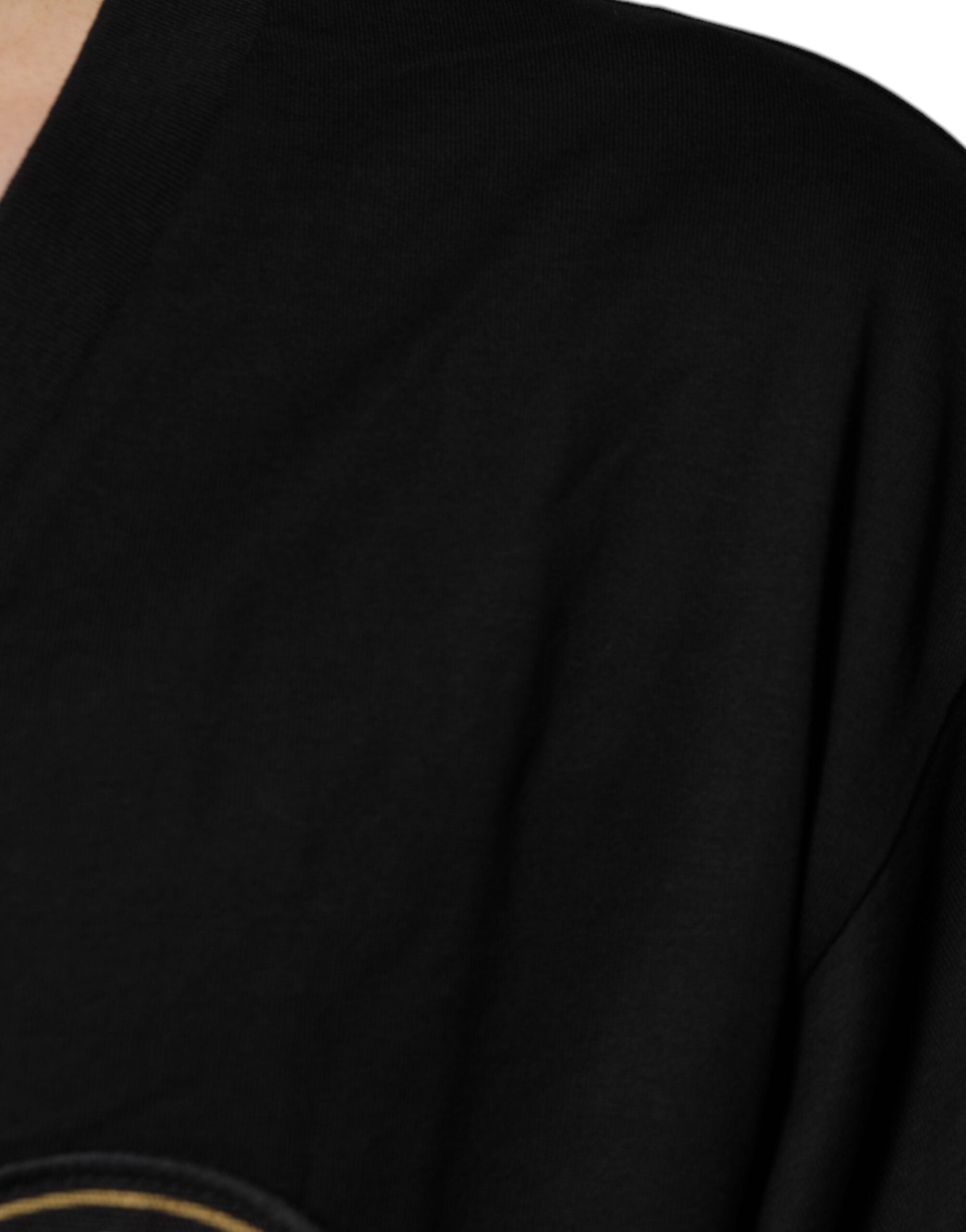 Dolce & Gabbana Schwarzes Baumwoll-Logo-T-Shirt mit V-Ausschnitt und kurzen Ärmeln-6