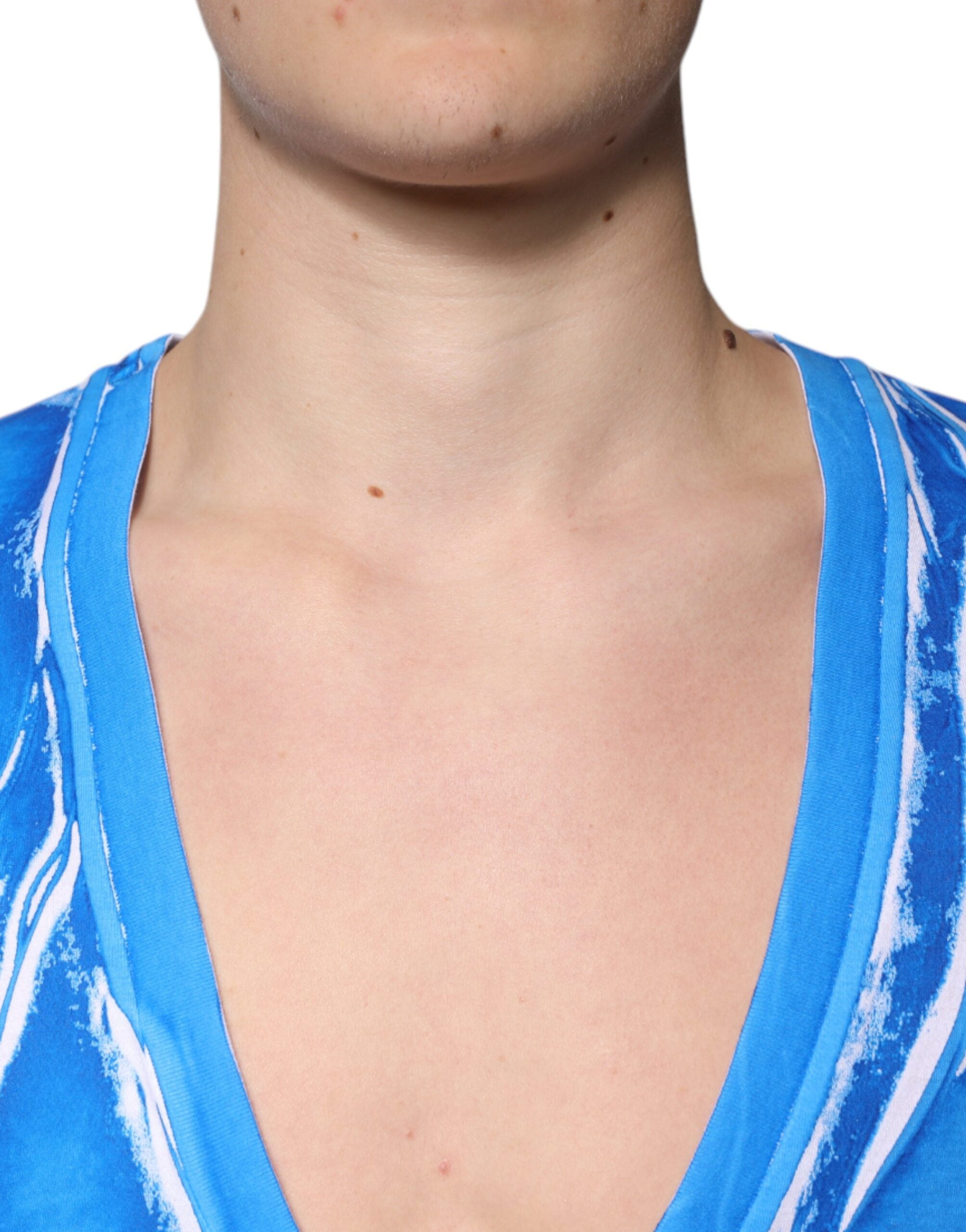 Dolce & Gabbana blue cotton T-shirt with V-neck and short sleeves-5