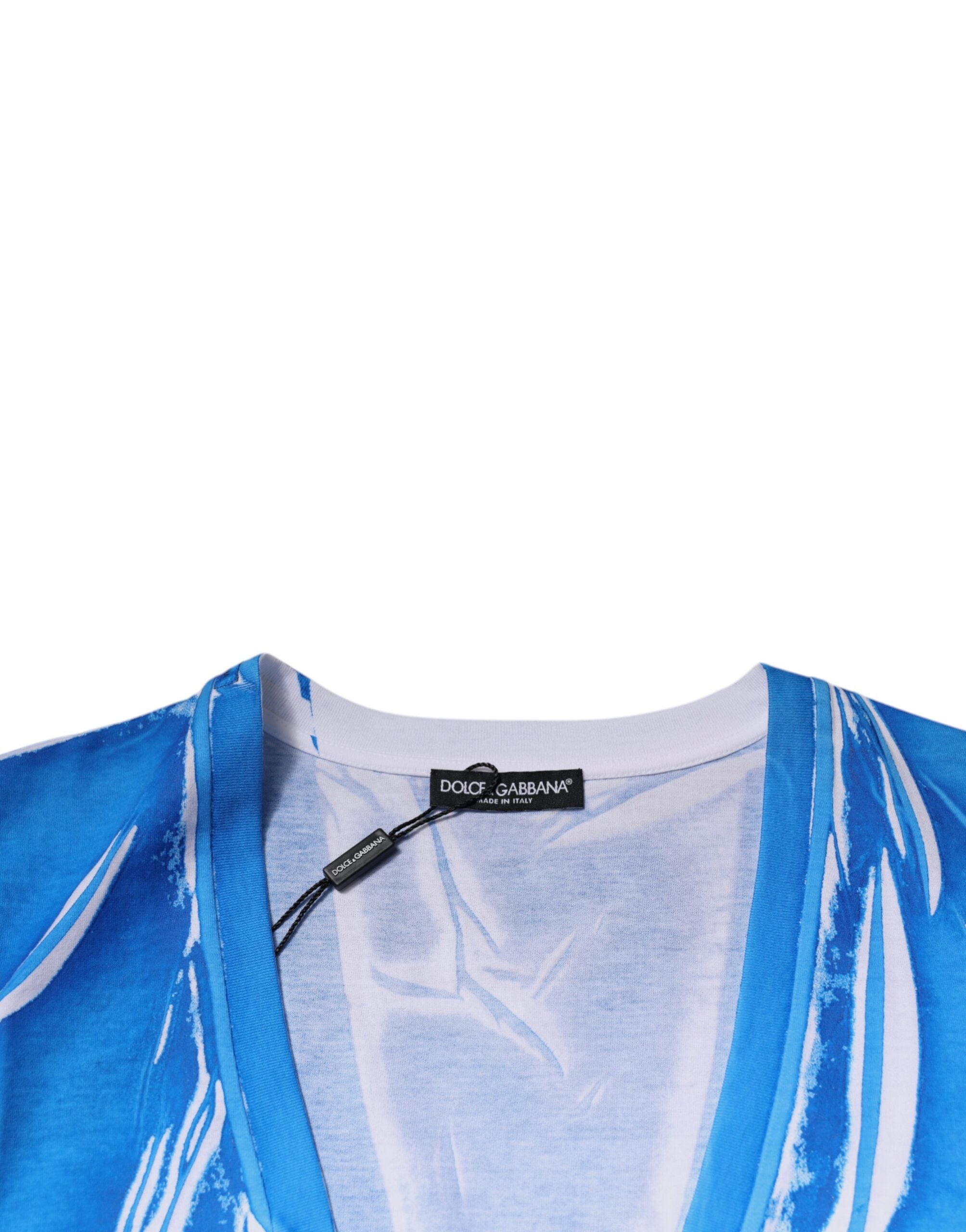 Dolce & Gabbana blue cotton T-shirt with V-neck and short sleeves-7