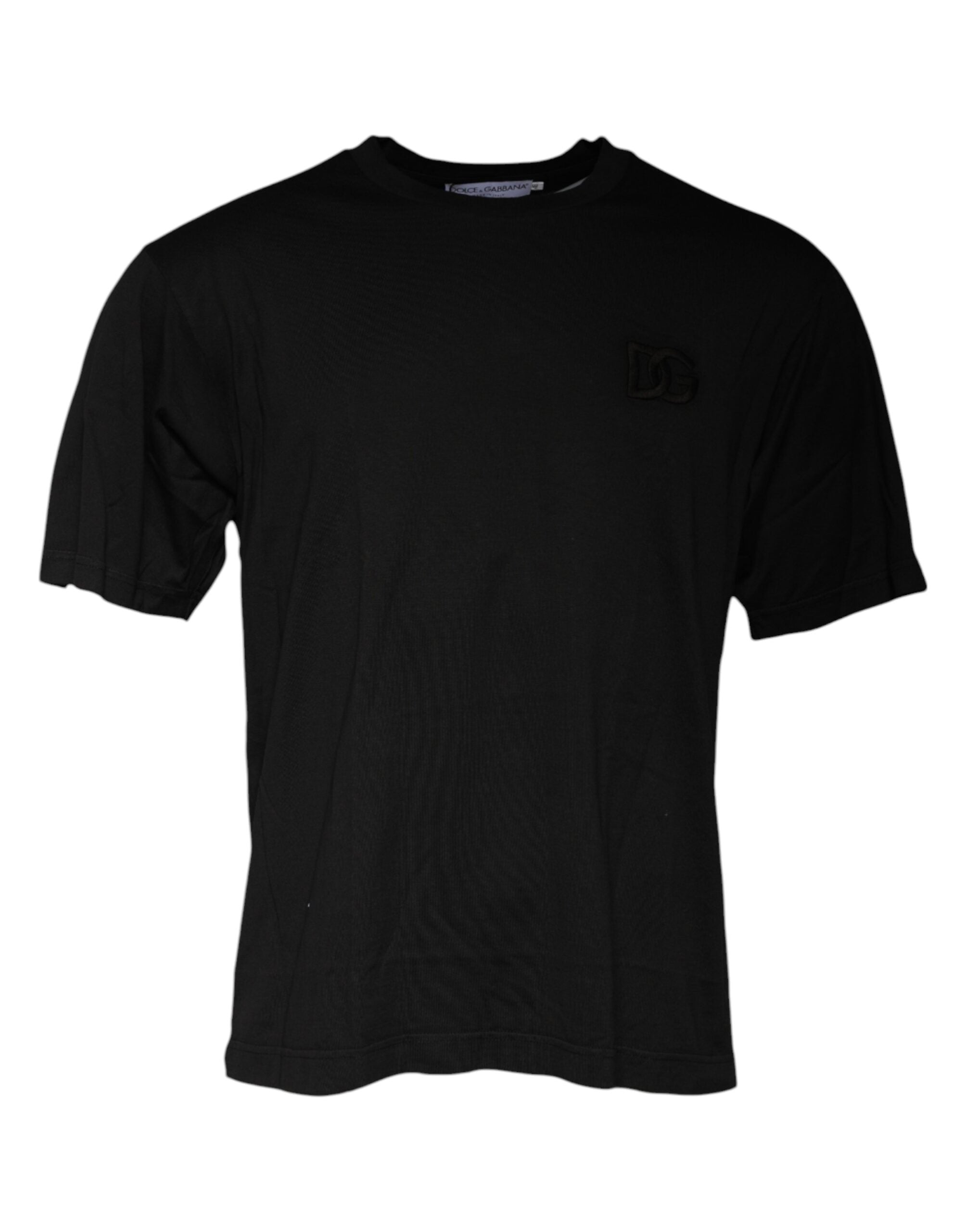 Dolce & Gabbana Schwarzes Baumwoll-T-Shirt mit Rundhalsausschnitt und kurzen Ärmeln-1