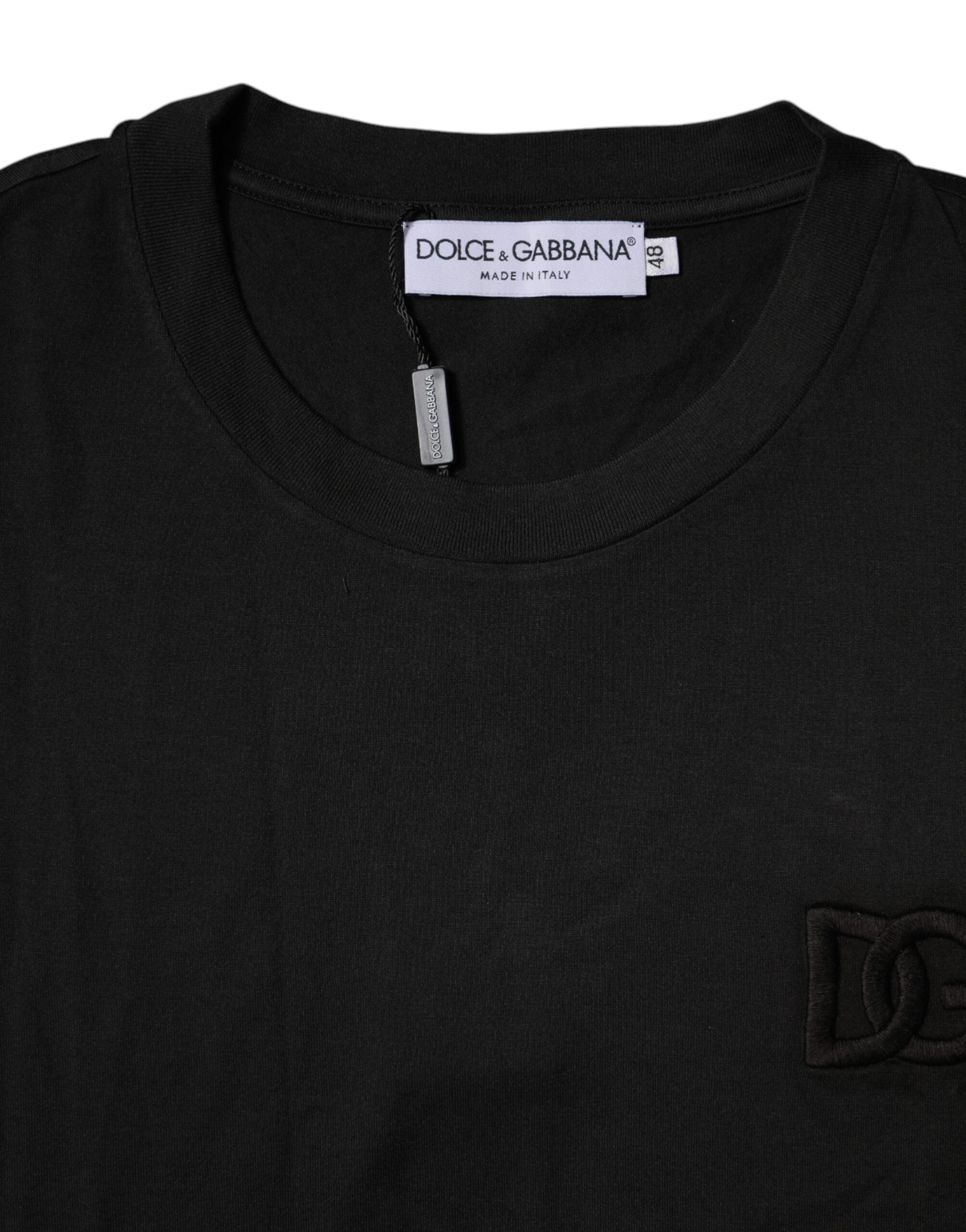 Dolce & Gabbana Schwarzes Baumwoll-T-Shirt mit Rundhalsausschnitt und kurzen Ärmeln-4