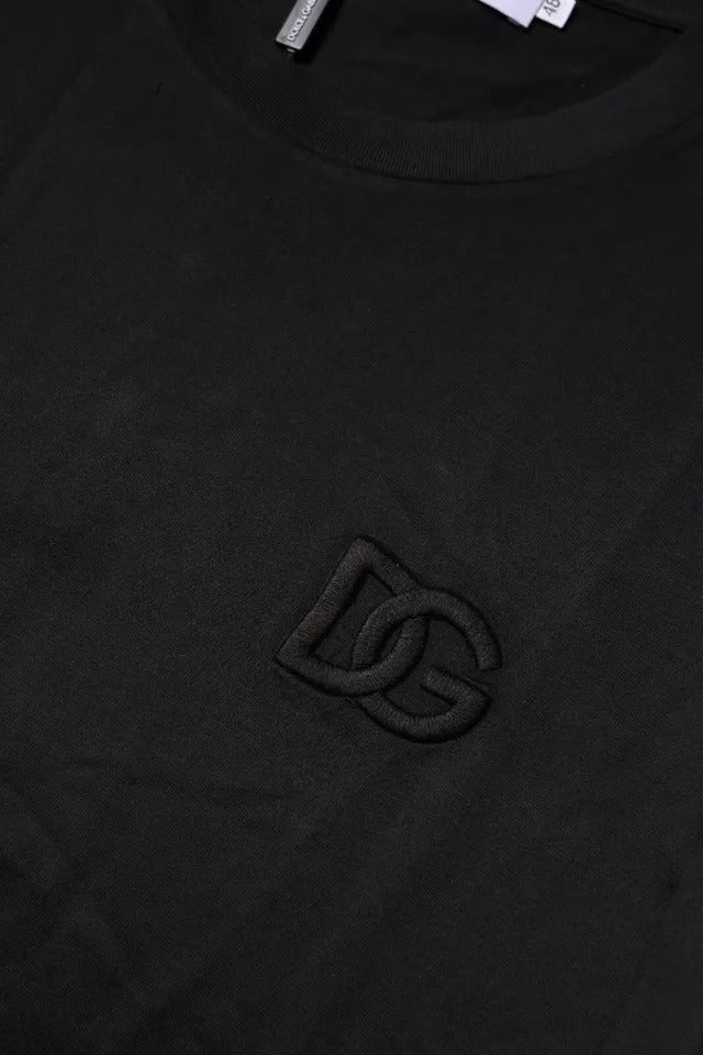 Dolce & Gabbana Schwarzes Baumwoll-T-Shirt mit Rundhalsausschnitt und kurzen Ärmeln-5