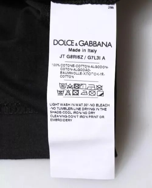 Dolce & Gabbana Schwarzes Baumwoll-T-Shirt mit Rundhalsausschnitt und kurzen Ärmeln-6